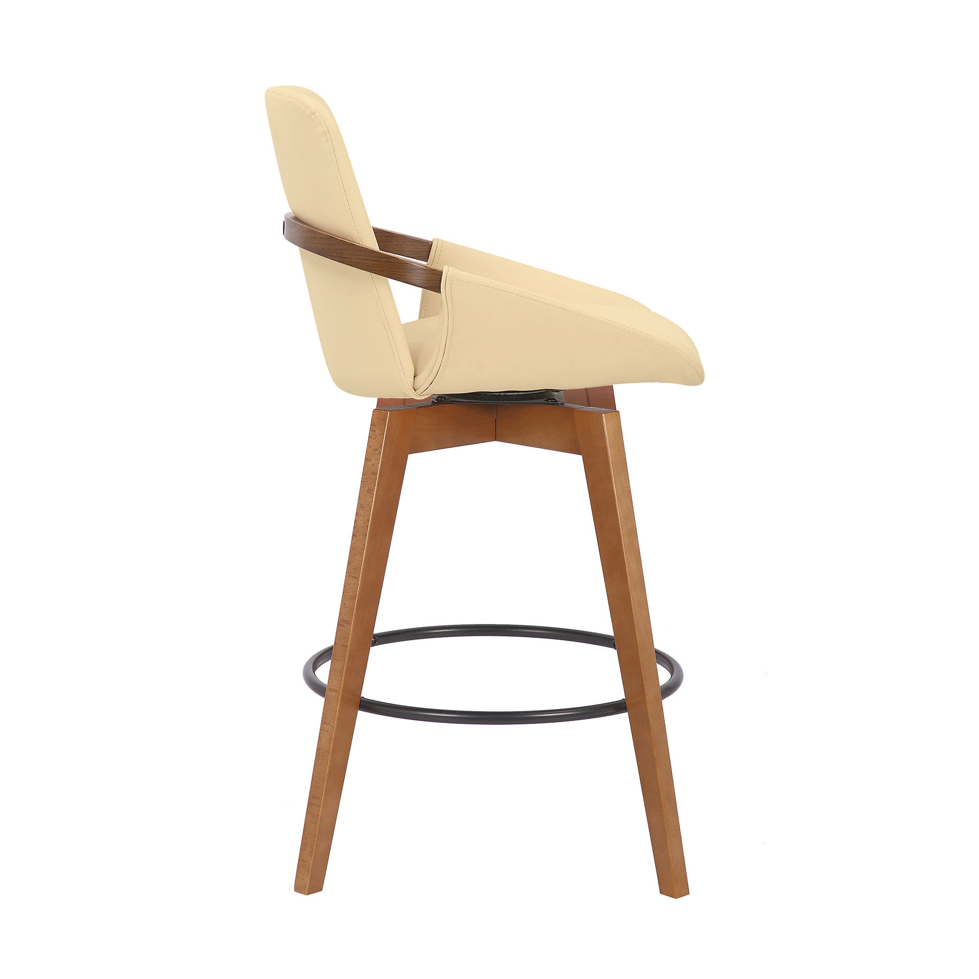 27" Cream And Black Powder Coated Footrest Iron Swivel Counter Height Bar Chair - GreatEagleInc