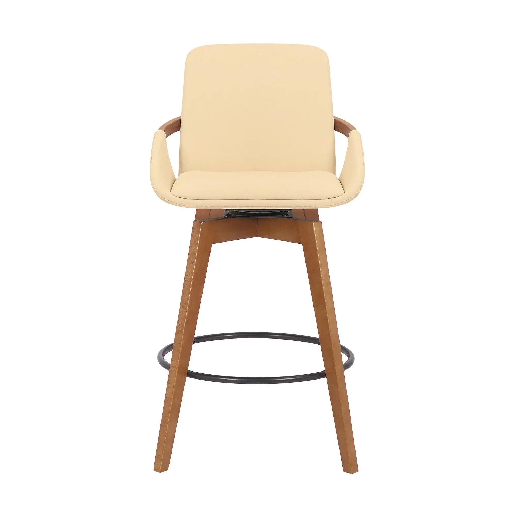 27" Cream And Black Powder Coated Footrest Iron Swivel Counter Height Bar Chair - GreatEagleInc