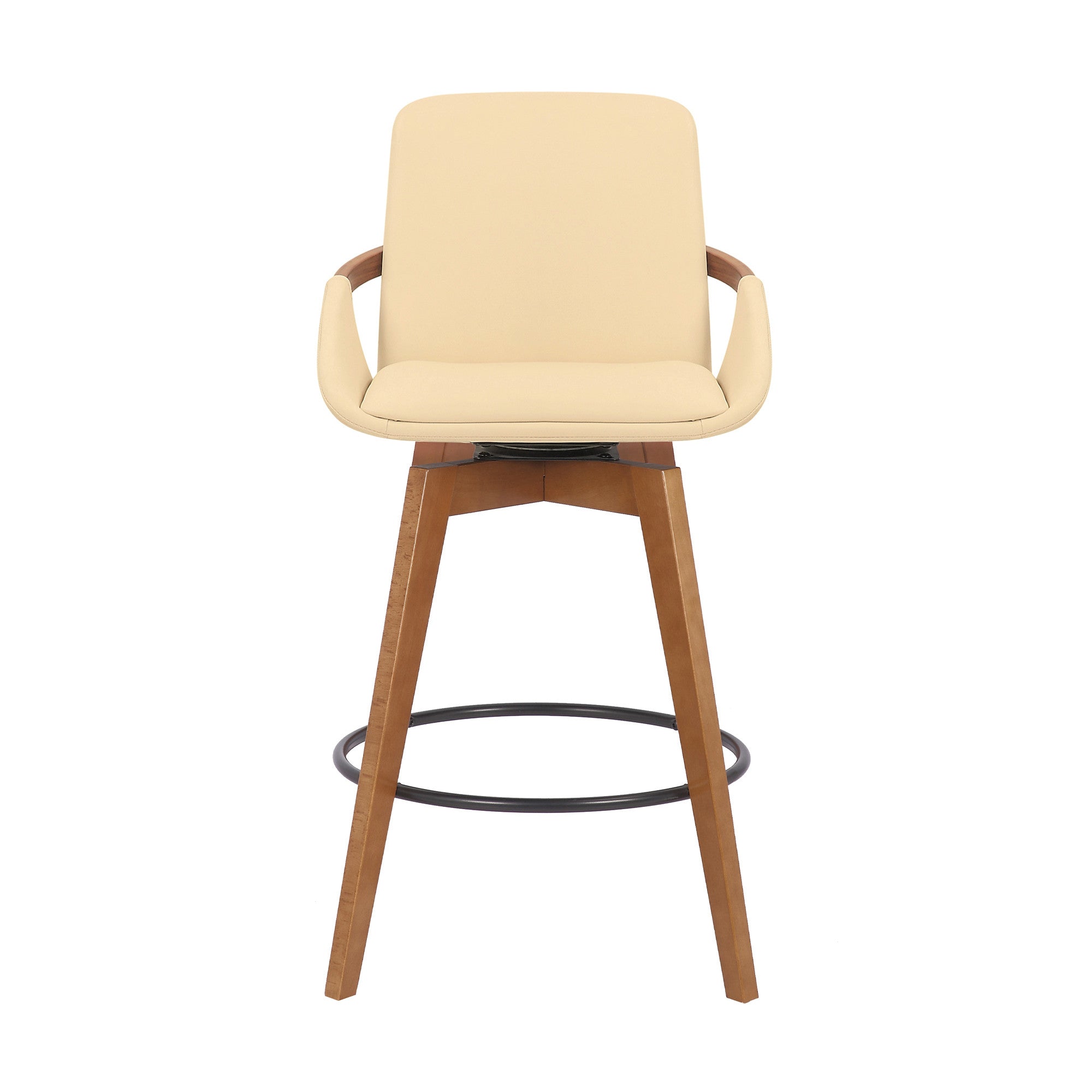 27" Cream And Black Powder Coated Footrest Iron Swivel Counter Height Bar Chair - GreatEagleInc