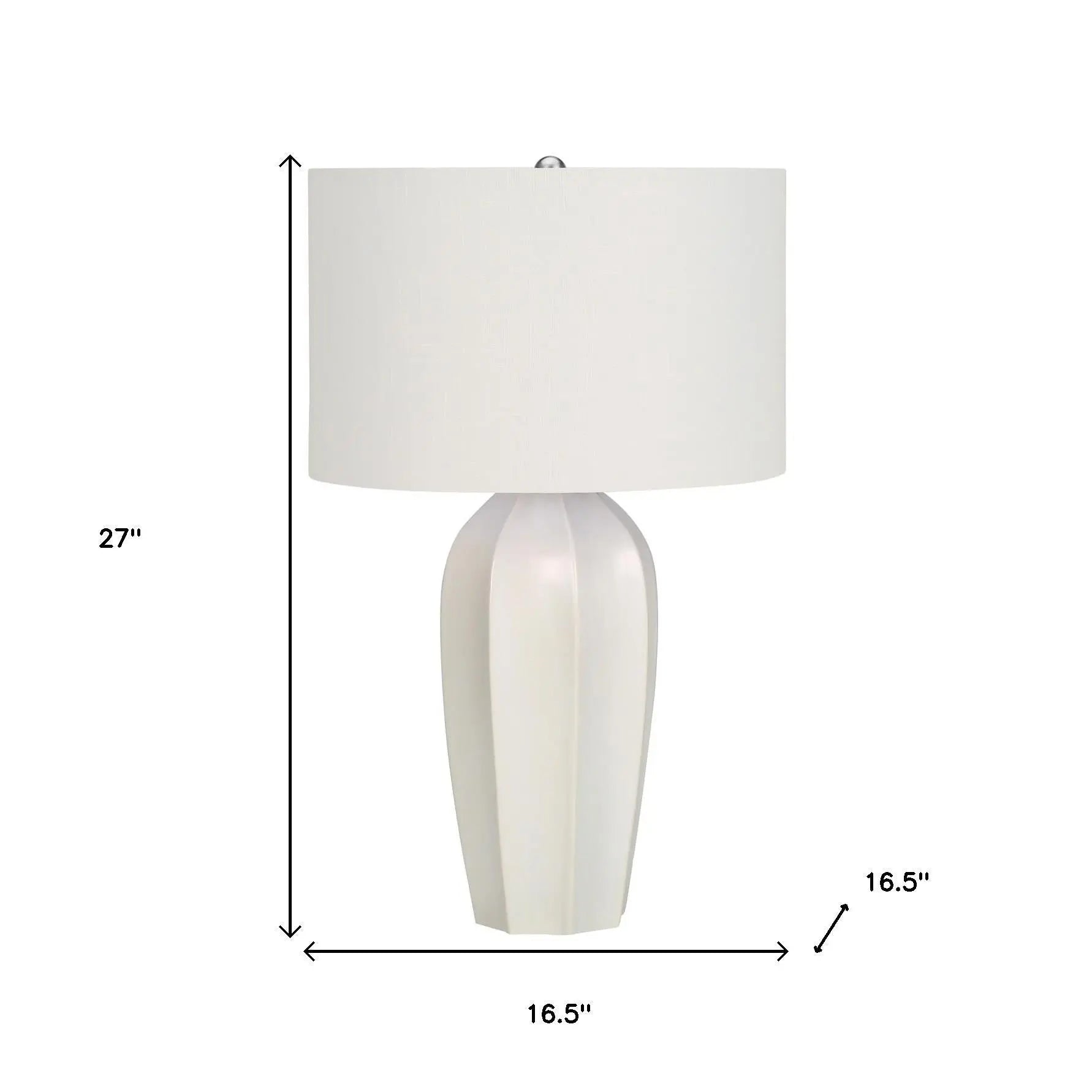 27" Cream Ceramic Geometric Table Lamp With Cream Drum Shade Homeroots Lighting