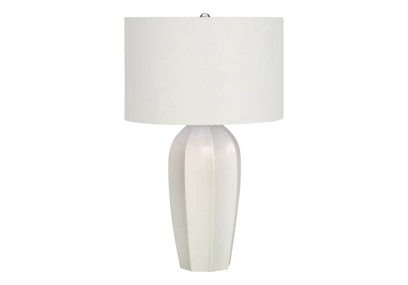 27" Cream Ceramic Geometric Table Lamp With Cream Drum Shade Homeroots Lighting