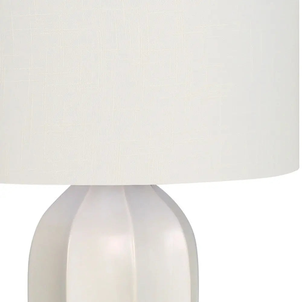 27" Cream Ceramic Geometric Table Lamp With Cream Drum Shade Homeroots Lighting