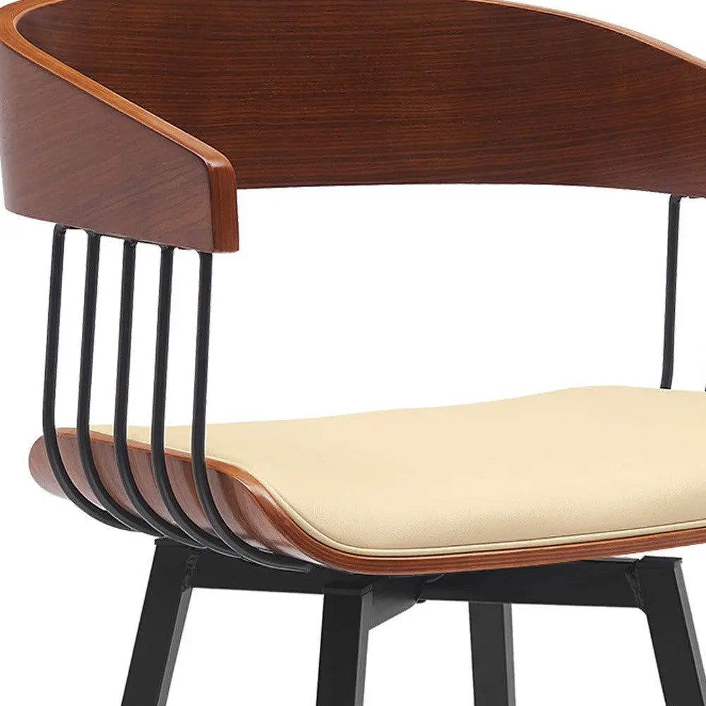 27" Cream and Black Faux Leather with Metal Swivel Counter Height Bar Chair Homeroots Living Room