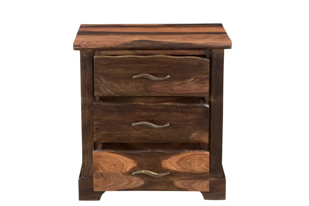 27" Dark Brown Solid Wood Three Drawer Nightstand Homeroots Bed & Bath