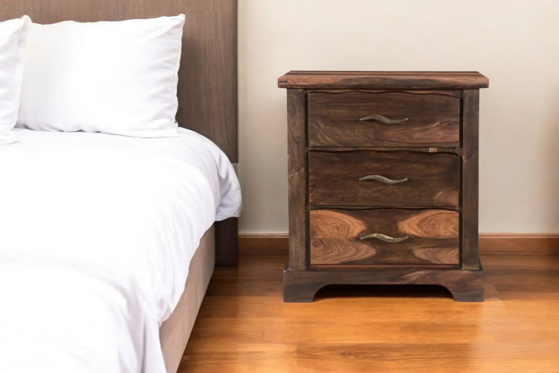 27" Dark Brown Solid Wood Three Drawer Nightstand Homeroots Bed & Bath
