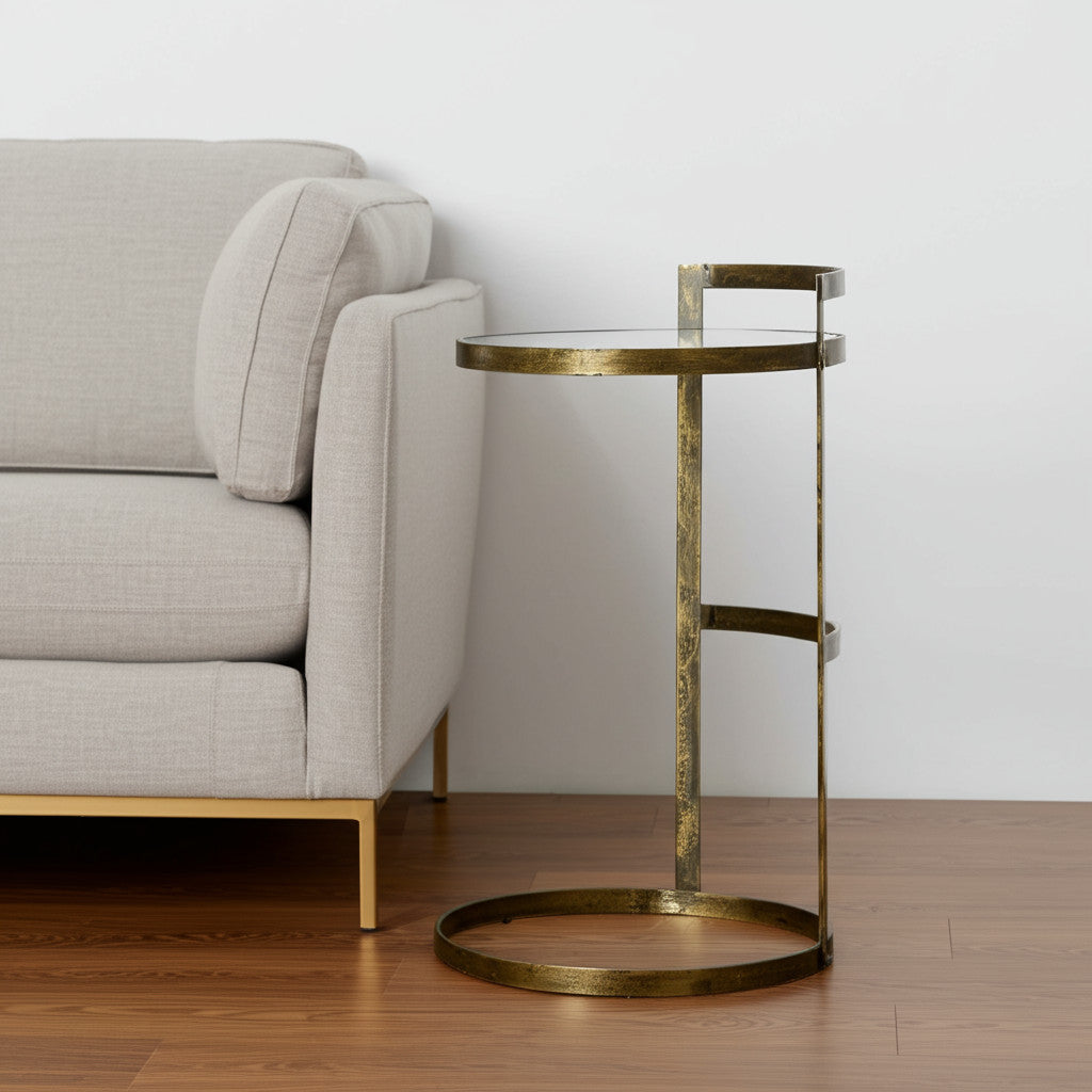 27" Gold And Clear Glass Round End Table - GreatEagleInc