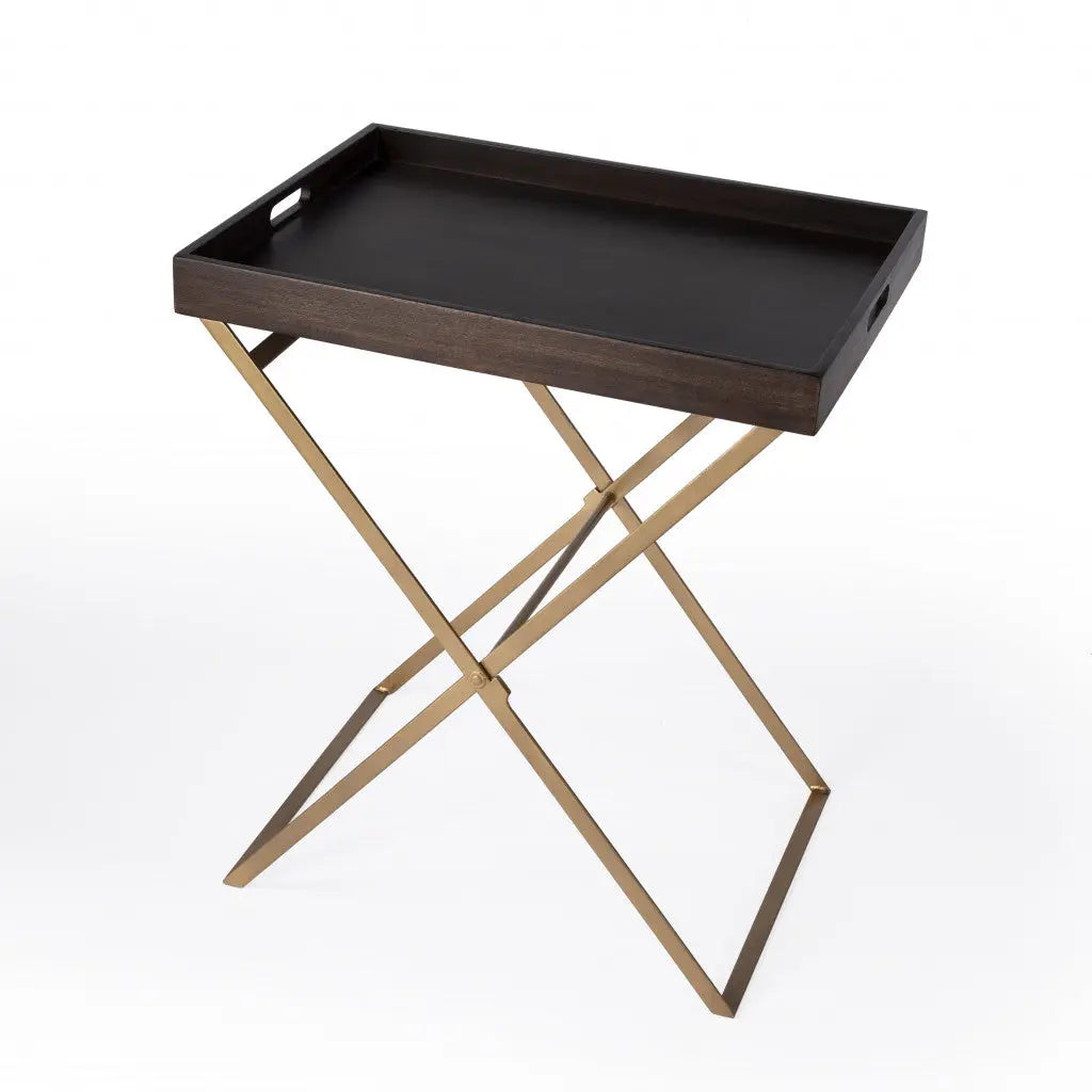 27" Gold And Walnut Solid Wood Rectangular End Table Homeroots Living Room