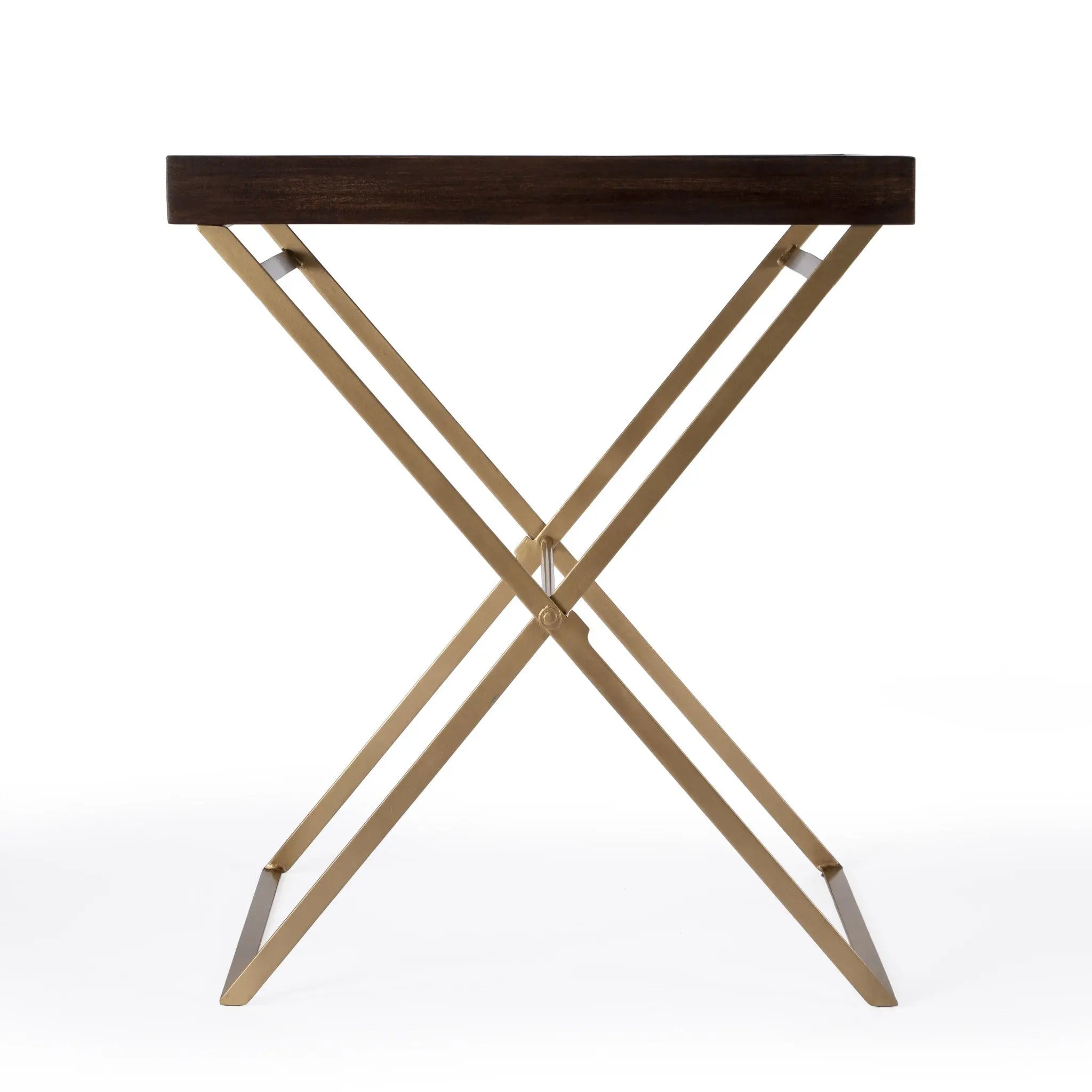 27" Gold And Walnut Solid Wood Rectangular End Table Homeroots Living Room