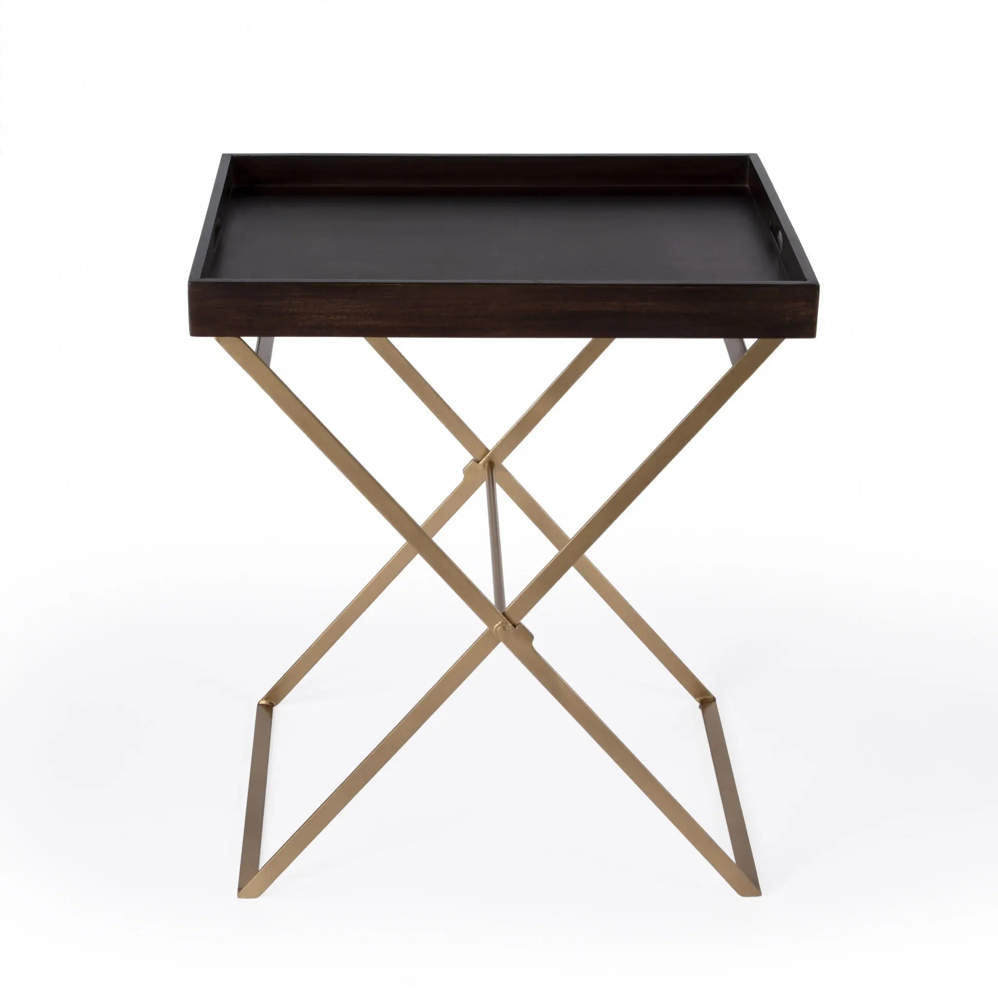 27" Gold And Walnut Solid Wood Rectangular End Table Homeroots Living Room