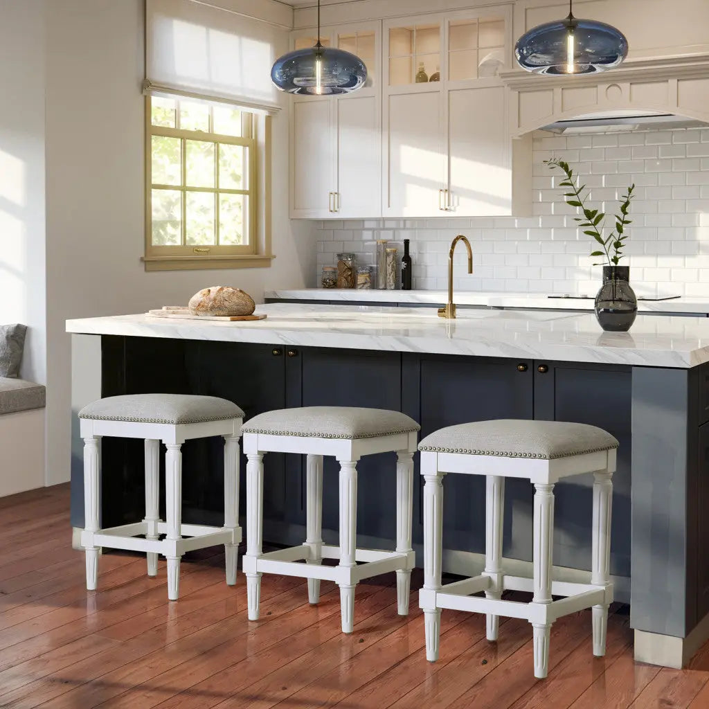 27" Gray And Antiqued White Solid Wood Backless Counter Height Bar Chair Homeroots Living Room