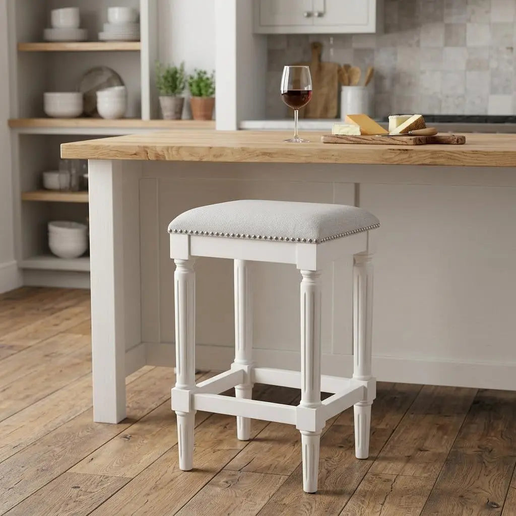27" Gray And Antiqued White Solid Wood Backless Counter Height Bar Chair Homeroots Living Room