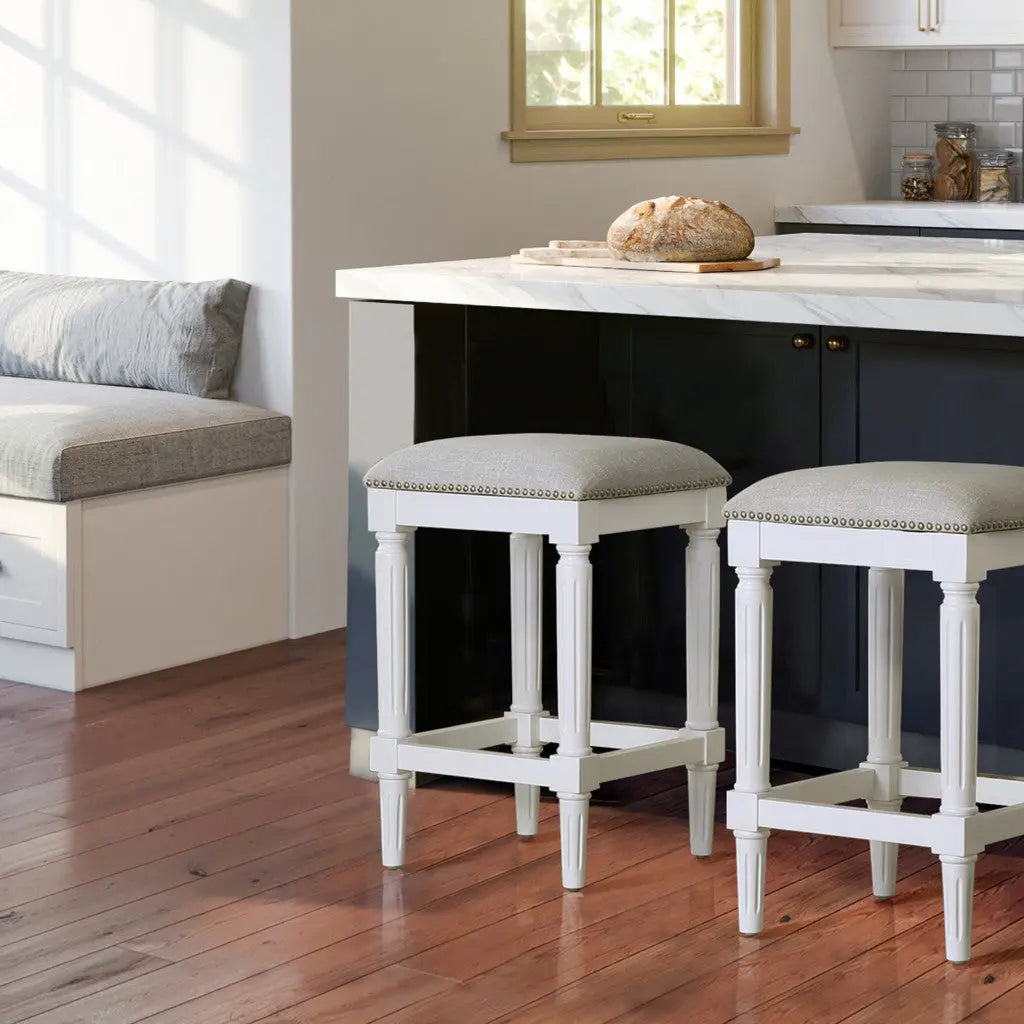 27" Gray And Antiqued White Solid Wood Backless Counter Height Bar Chair Homeroots Living Room