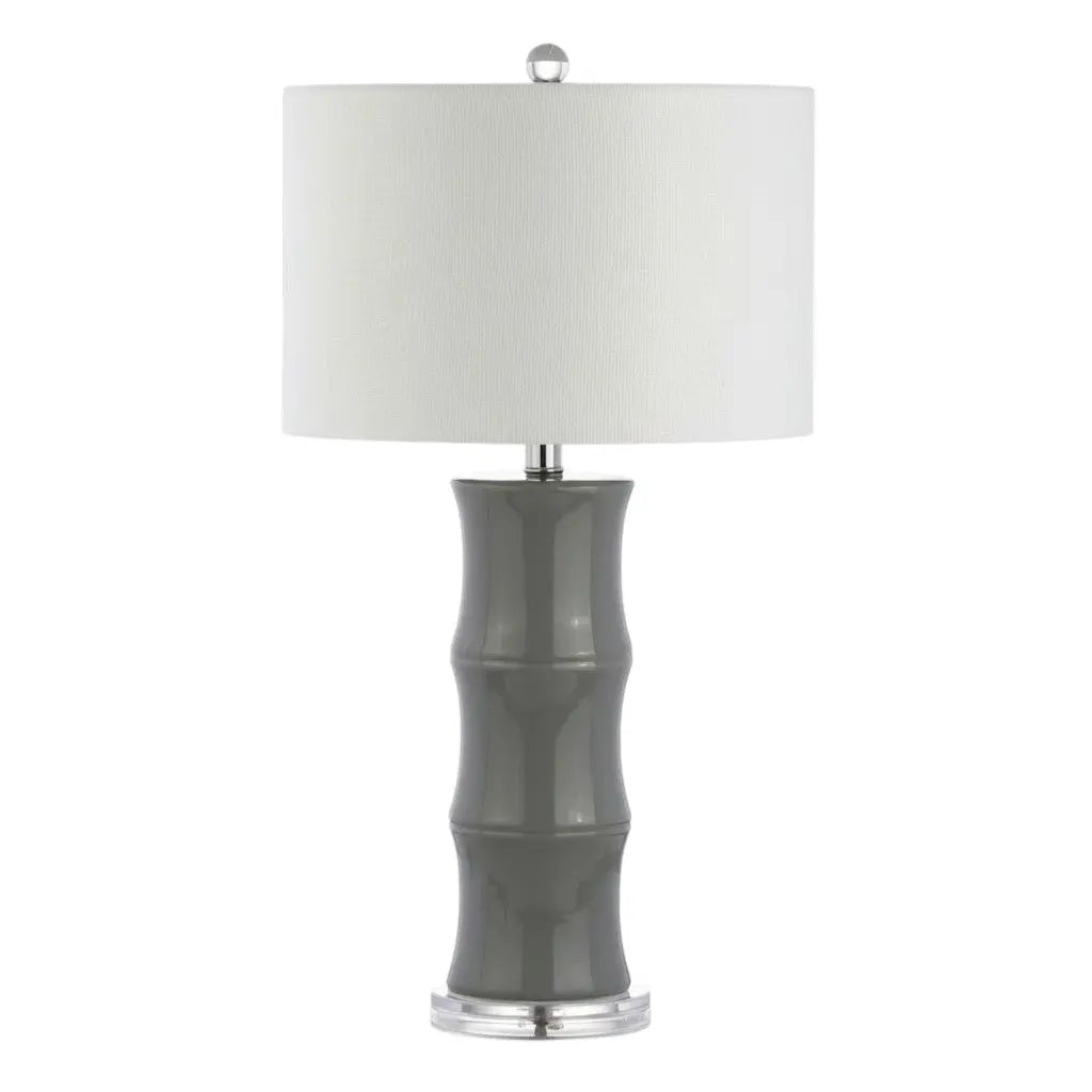 27" Gray And Clear Gourd Bedside Lamp With Drum Shade Homeroots Lighting