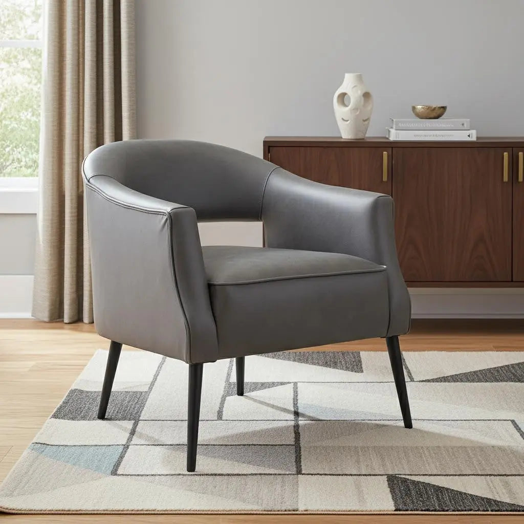 27" Gray And Gold Faux Leather And Upholstered Arm Chair Homeroots Living Room