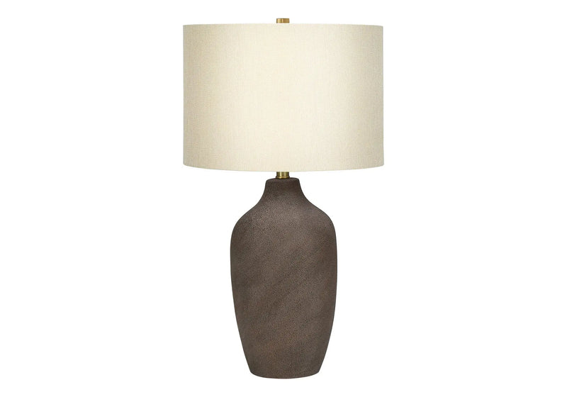 27" Gray Ceramic Urn Table Lamp With Beige Drum Shade Homeroots Lighting