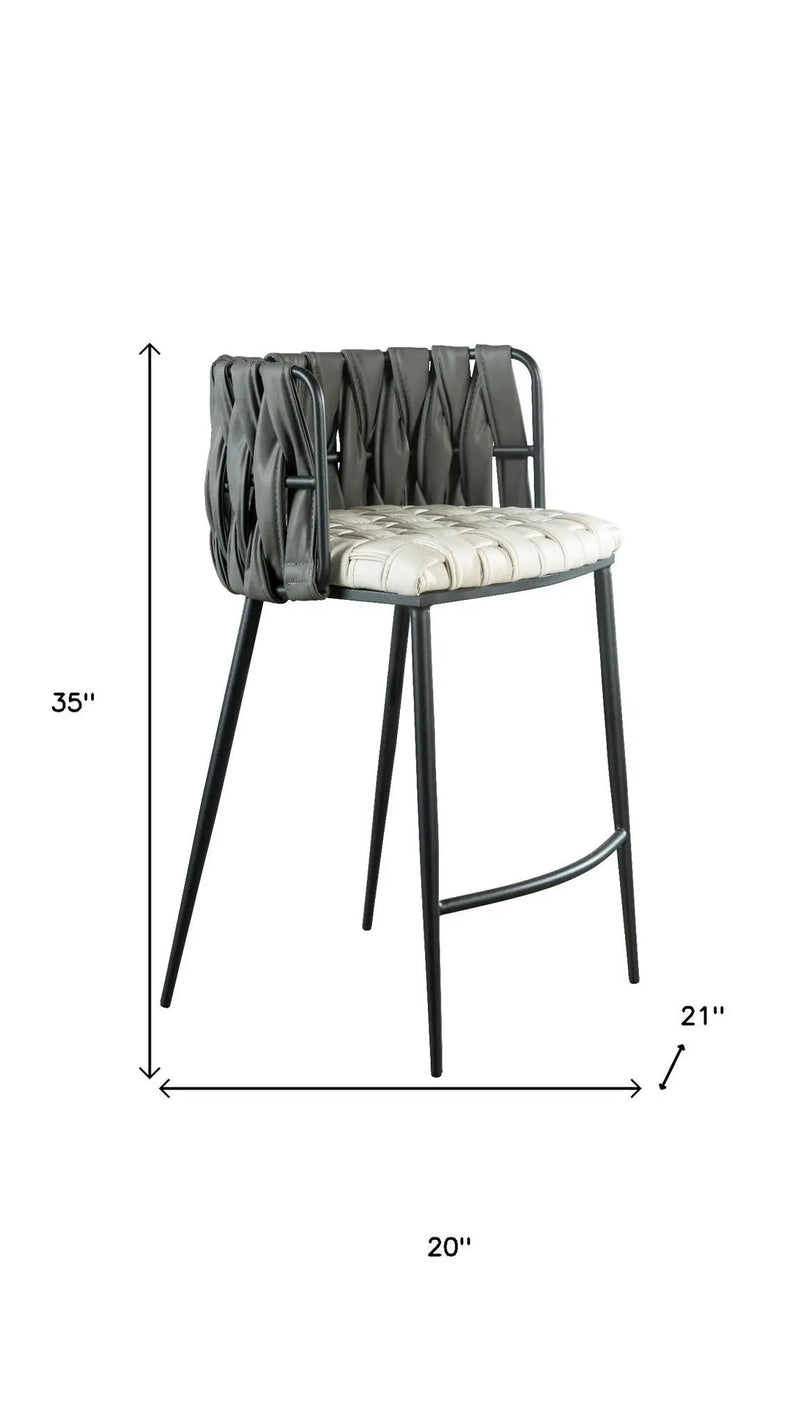 27" Gray White and Black Faux Leather and Metal Low Back Counter Height Bar Chair Homeroots Living Room