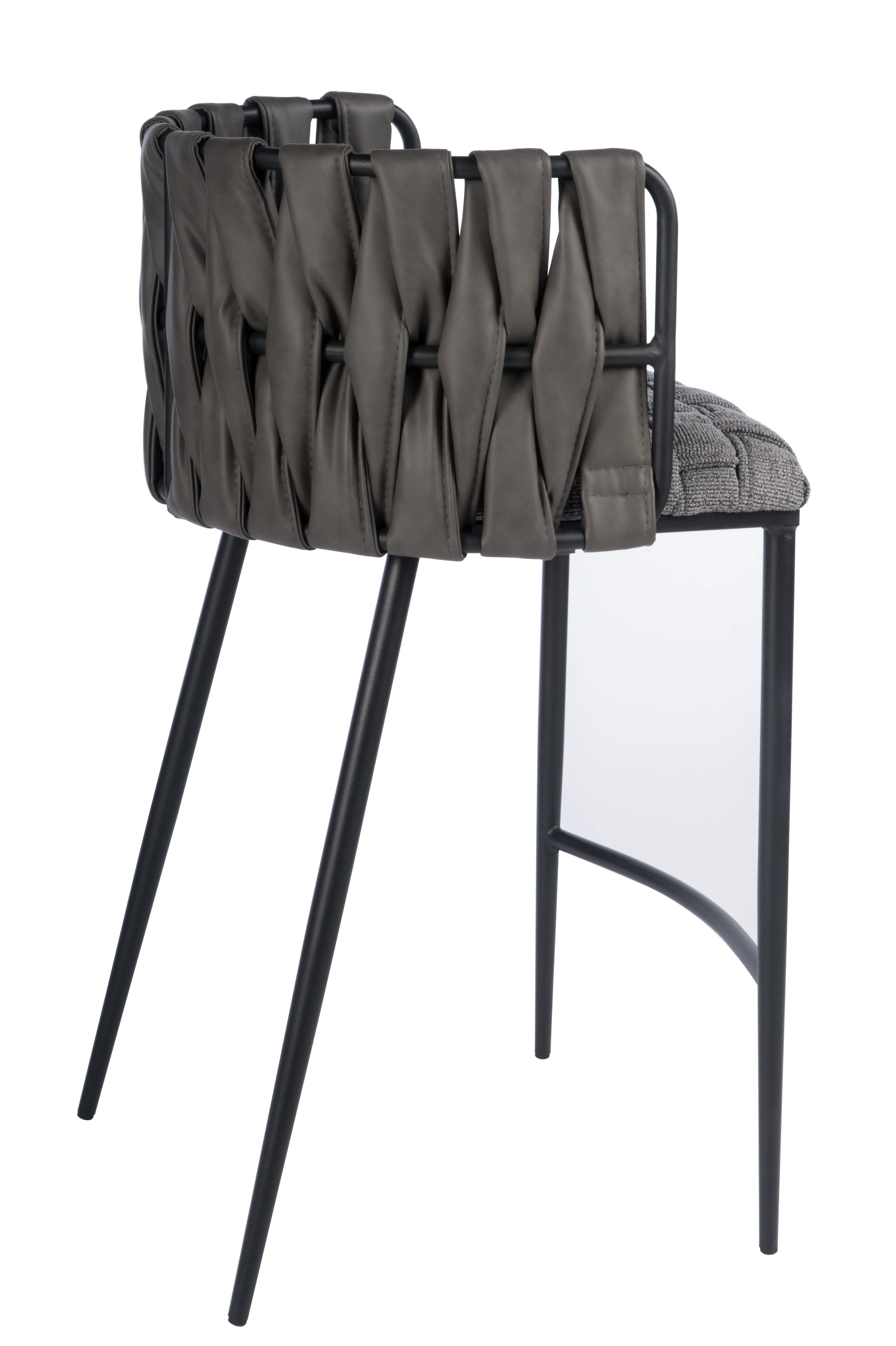 27" Gray and Black Fabric Faux Leather and Metal Low Back Counter Height Bar Chair Homeroots Living Room