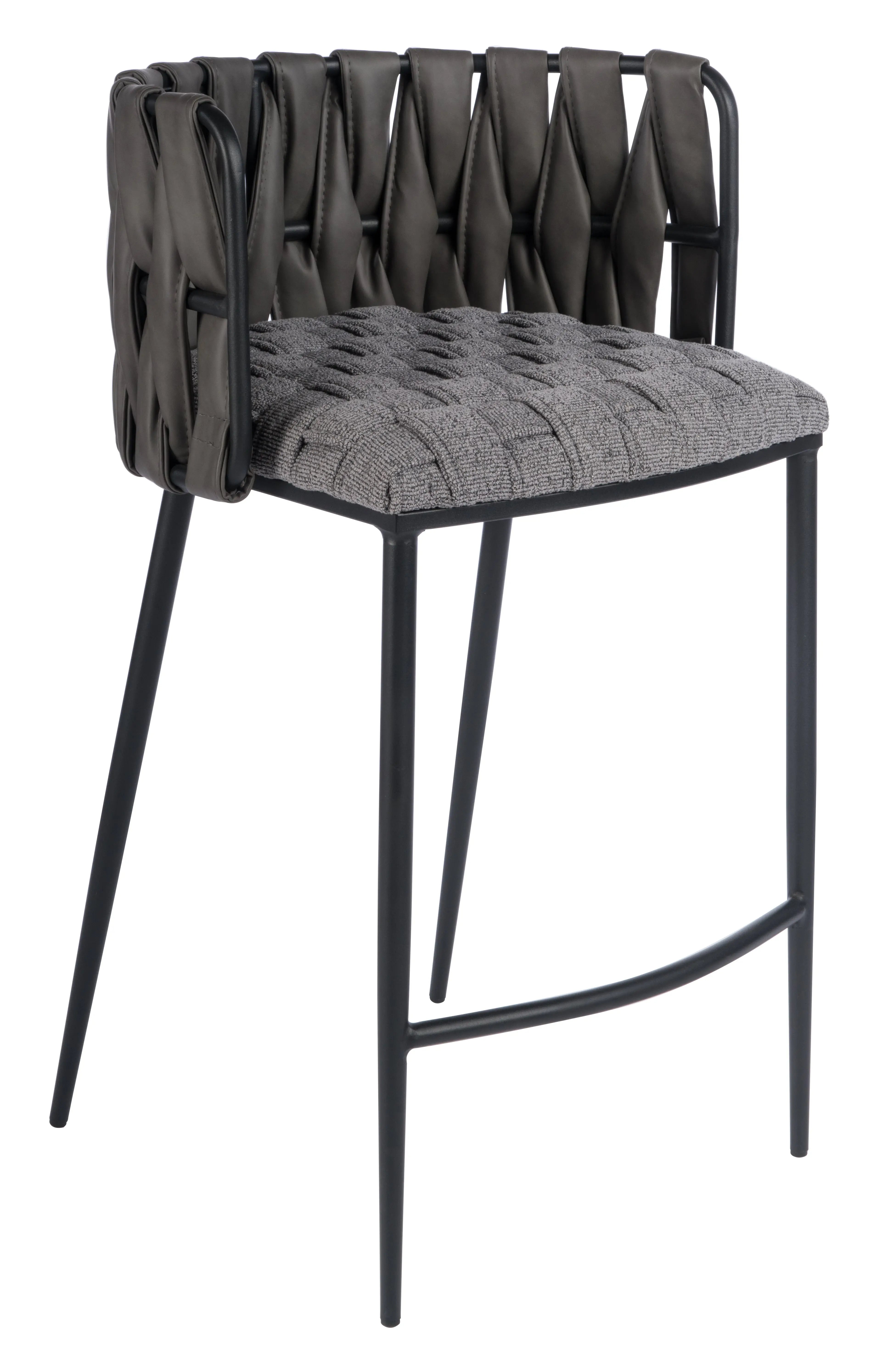 27" Gray and Black Fabric Faux Leather and Metal Low Back Counter Height Bar Chair Homeroots Living Room