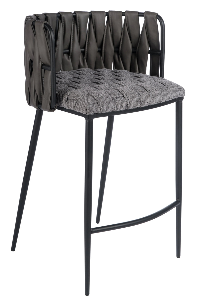 27" Gray and Black Fabric Faux Leather and Metal Low Back Counter Height Bar Chair Homeroots Living Room