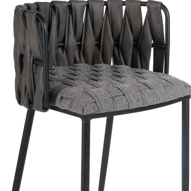 27" Gray and Black Fabric Faux Leather and Metal Low Back Counter Height Bar Chair Homeroots Living Room