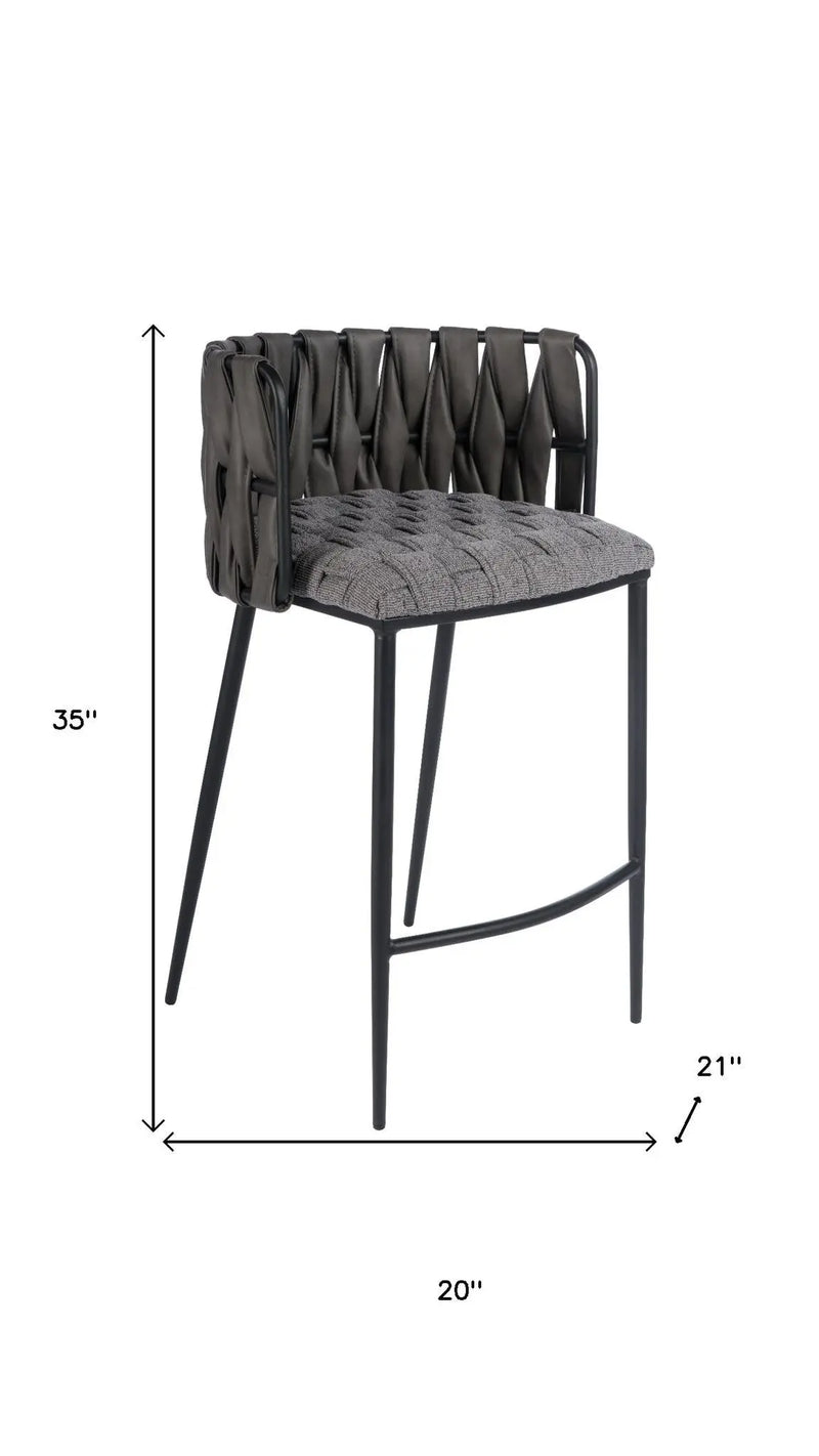 27" Gray and Black Fabric Faux Leather and Metal Low Back Counter Height Bar Chair Homeroots Living Room