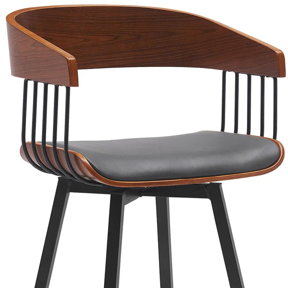 27" Gray and Black Faux Leather with Metal Swivel Counter Height Bar Chair Homeroots Living Room