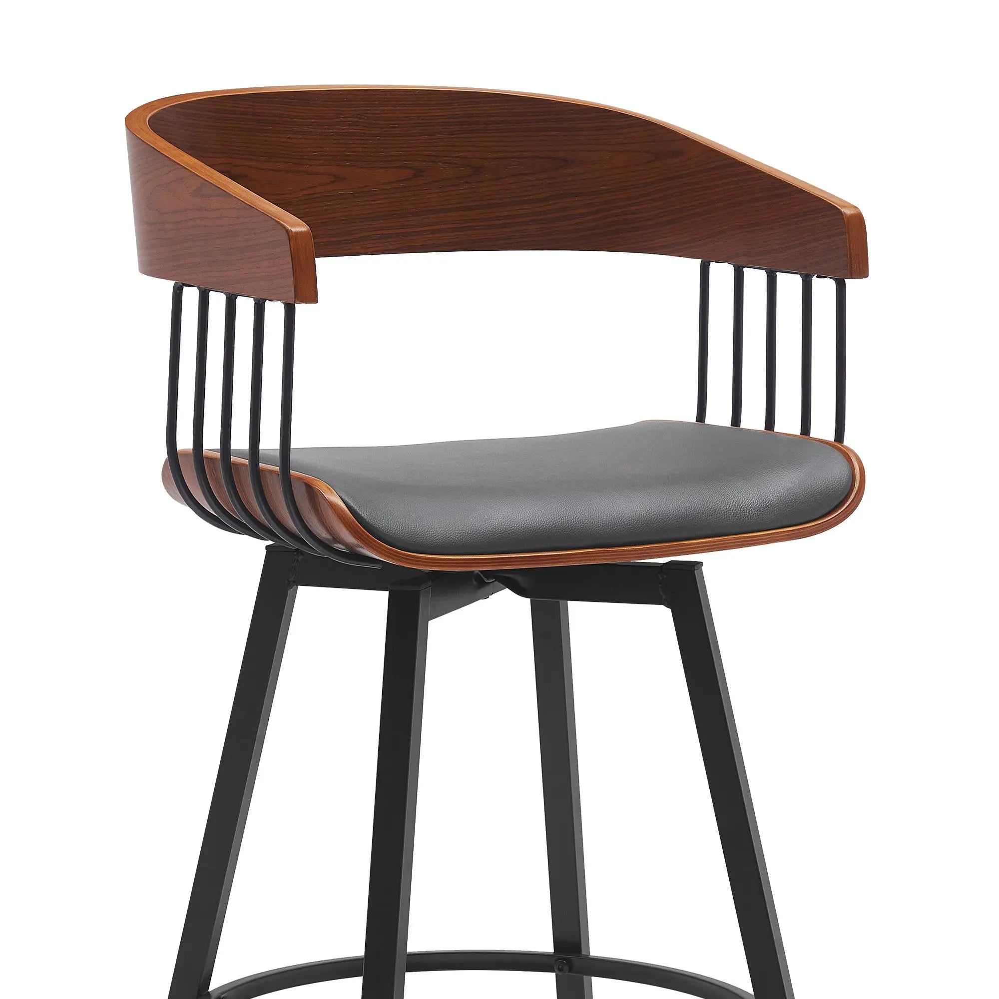 27" Gray and Black Faux Leather with Metal Swivel Counter Height Bar Chair Homeroots Living Room