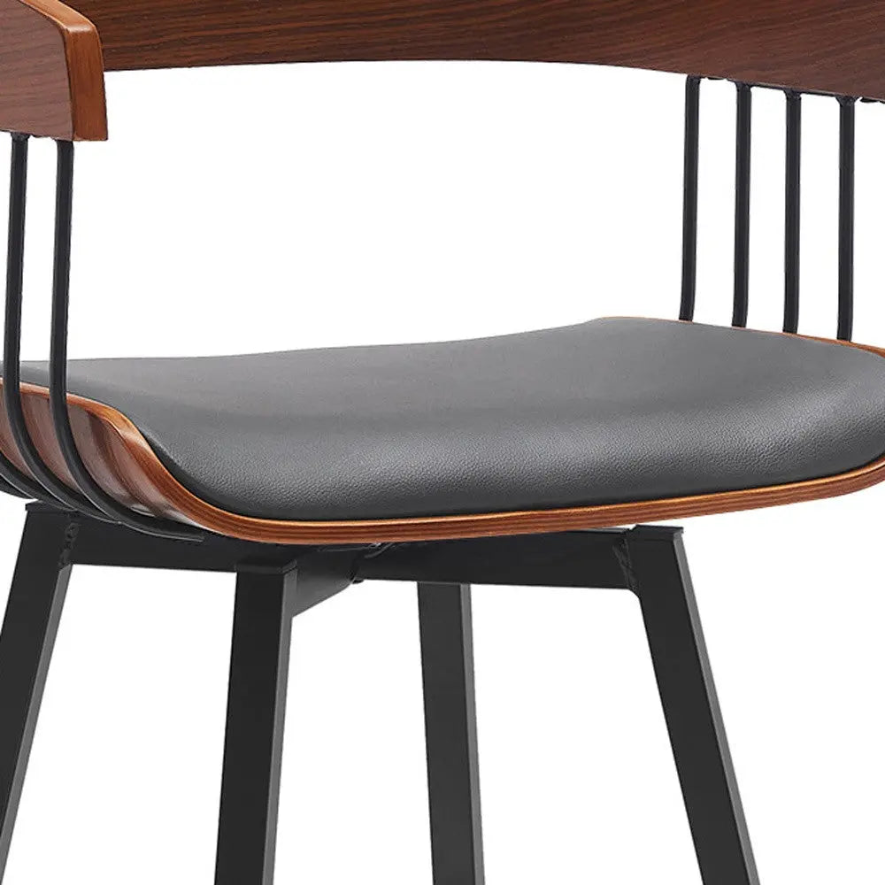 27" Gray and Black Faux Leather with Metal Swivel Counter Height Bar Chair Homeroots Living Room