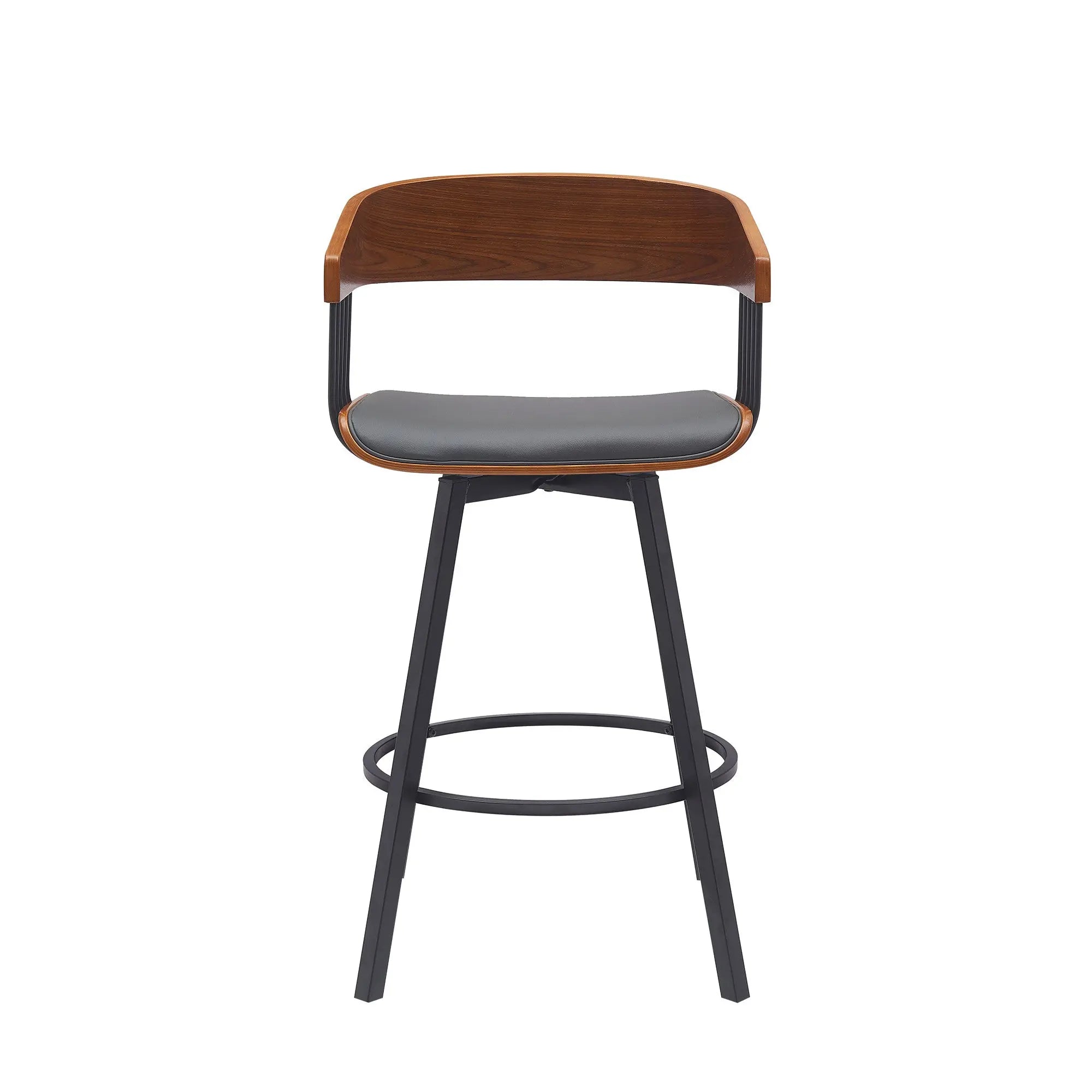 27" Gray and Black Faux Leather with Metal Swivel Counter Height Bar Chair Homeroots Living Room