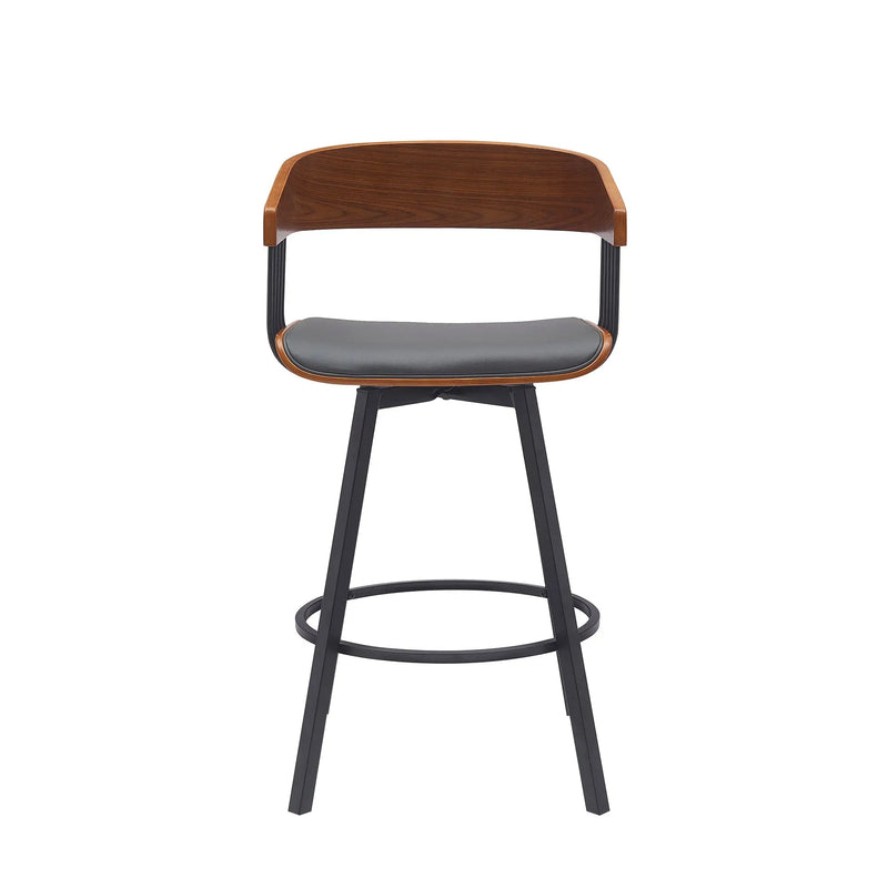 27" Gray and Black Faux Leather with Metal Swivel Counter Height Bar Chair Homeroots Living Room