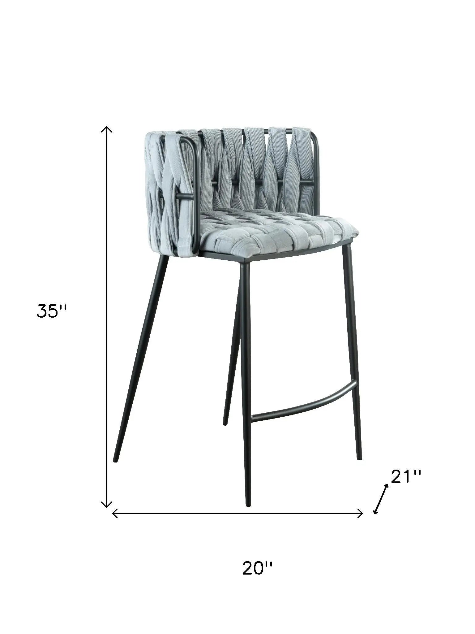 27" Gray and Black Velvet and Steel Low Back Counter Height Bar Chair Homeroots Living Room