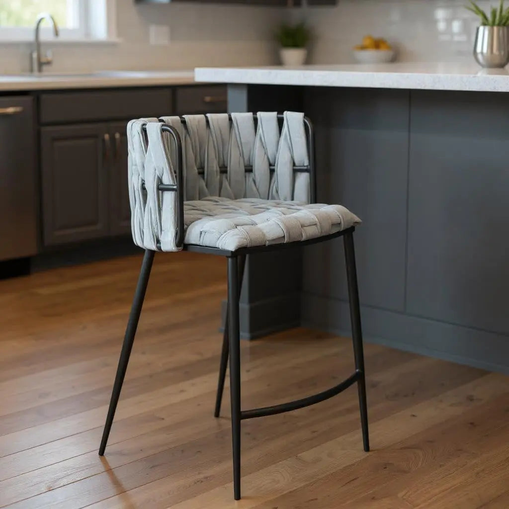 27" Gray and Black Velvet and Steel Low Back Counter Height Bar Chair Homeroots Living Room