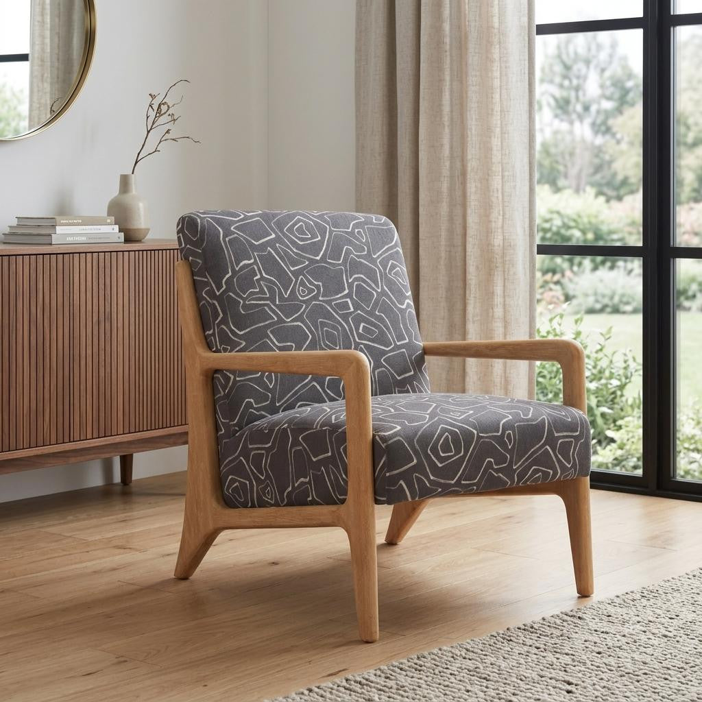 27" Gray and Natural Upholstered Arm Chair Homeroots Living Room