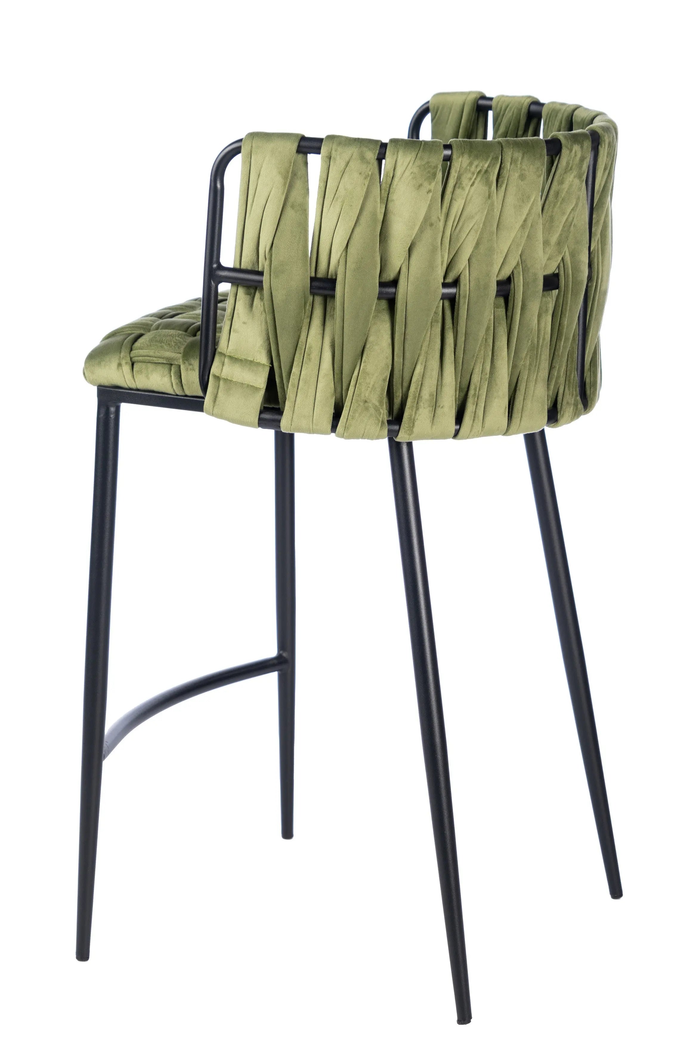 27" Green and Black Velvet and Metal Low Back Counter Height Bar Chair Homeroots Living Room