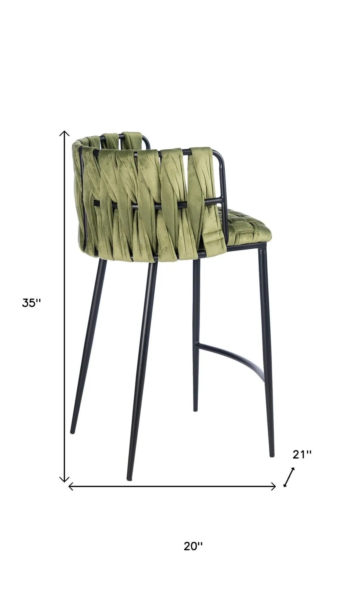 27" Green and Black Velvet and Metal Low Back Counter Height Bar Chair Homeroots Living Room