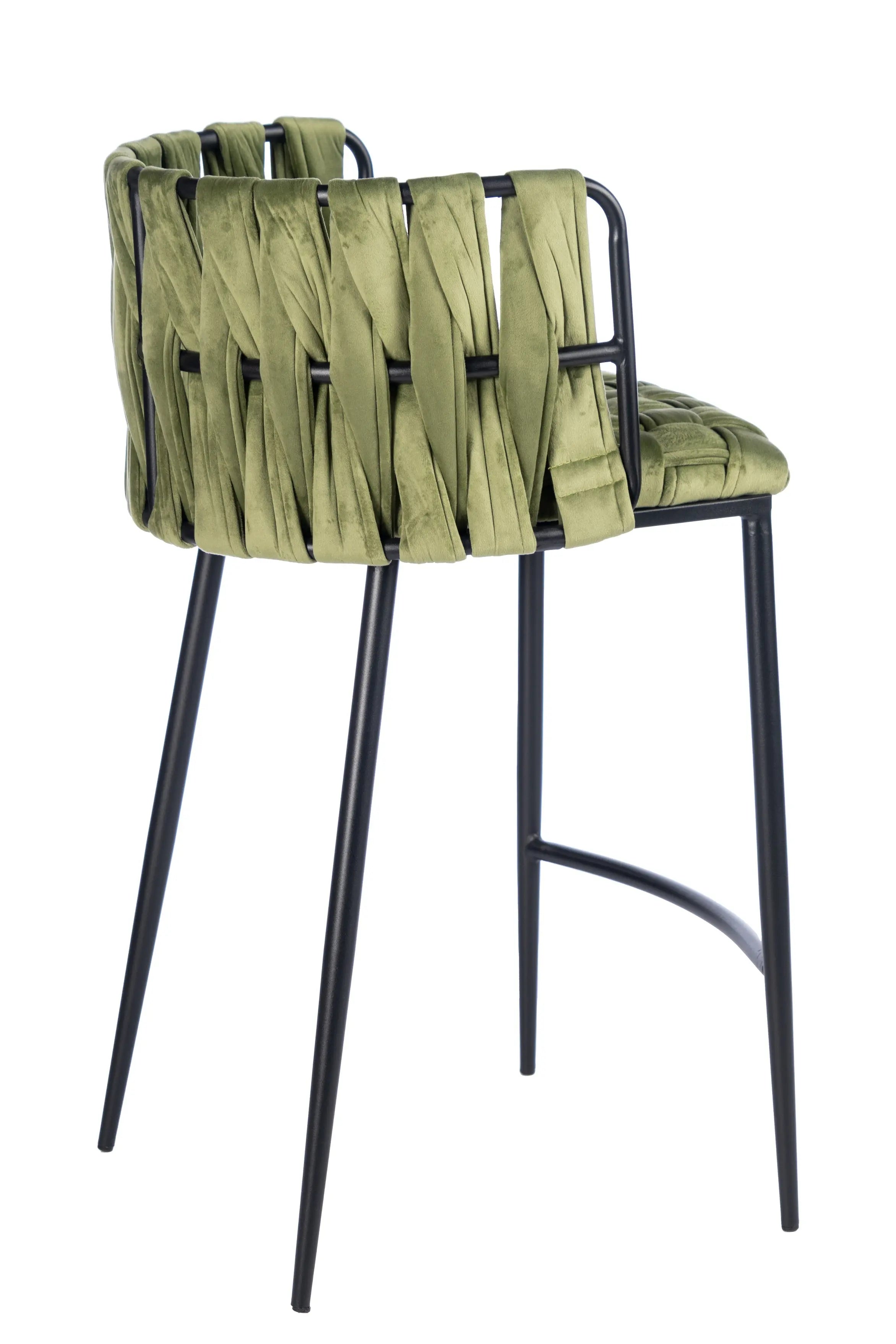 27" Green and Black Velvet and Metal Low Back Counter Height Bar Chair Homeroots Living Room