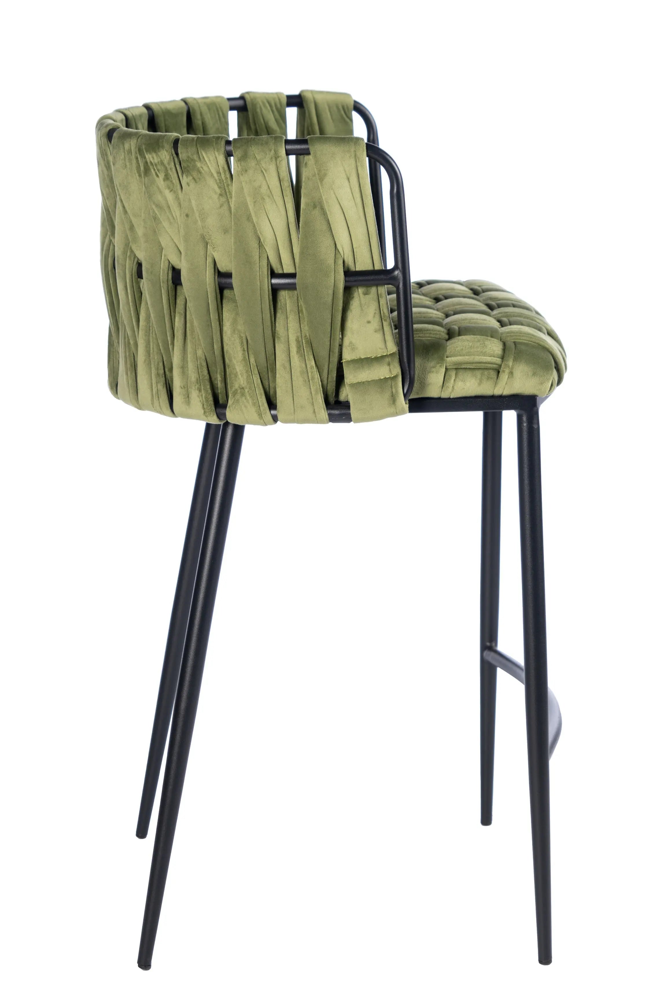 27" Green and Black Velvet and Metal Low Back Counter Height Bar Chair Homeroots Living Room