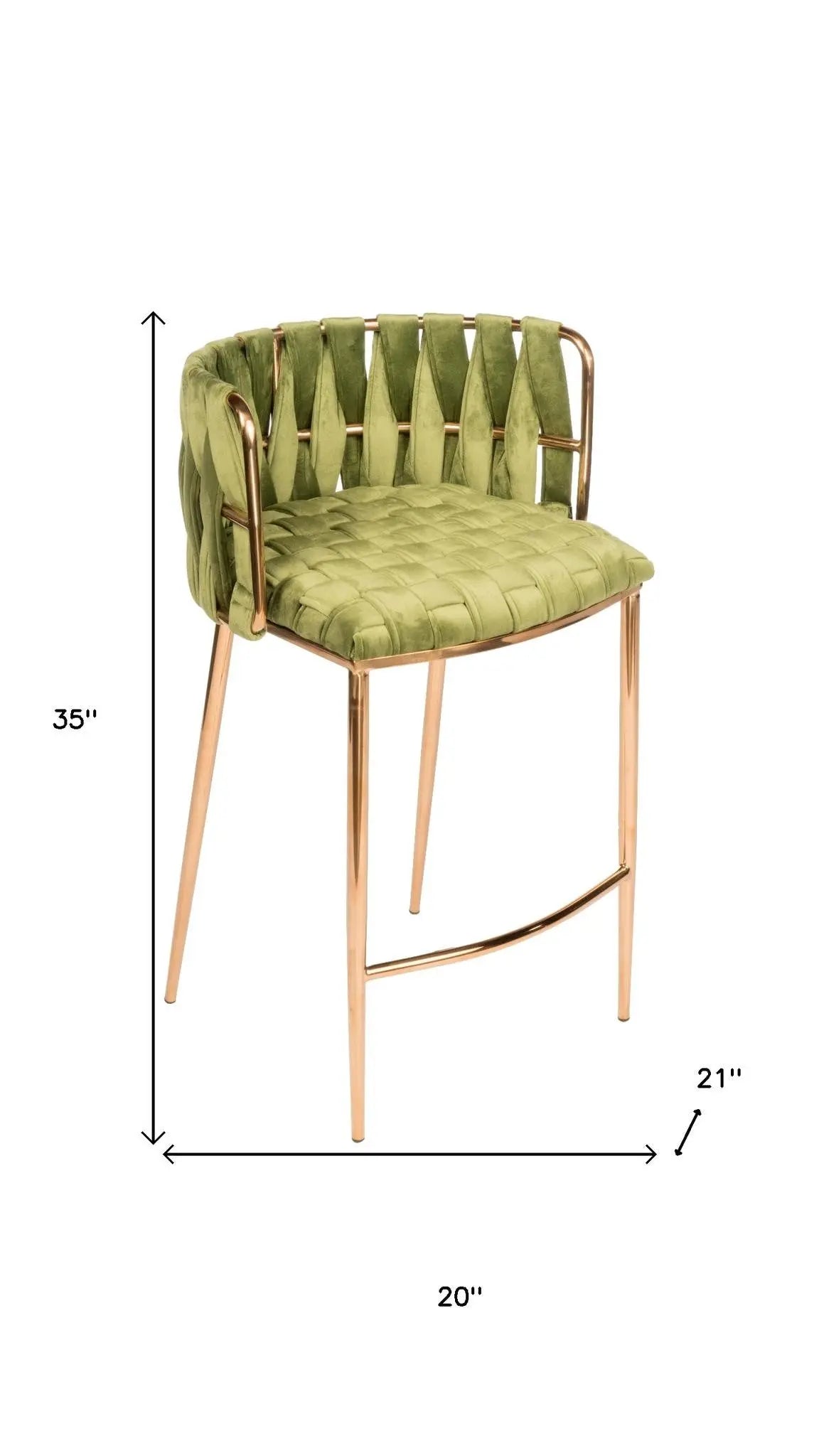 27" Green and Gold Velvet and Steel Low Back Counter Height Bar Chair Homeroots Living Room