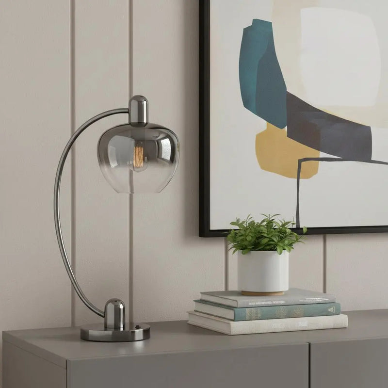 27" Gunmetal Metal Table Lamp With Silver Metallic Globe Shade Homeroots Lighting