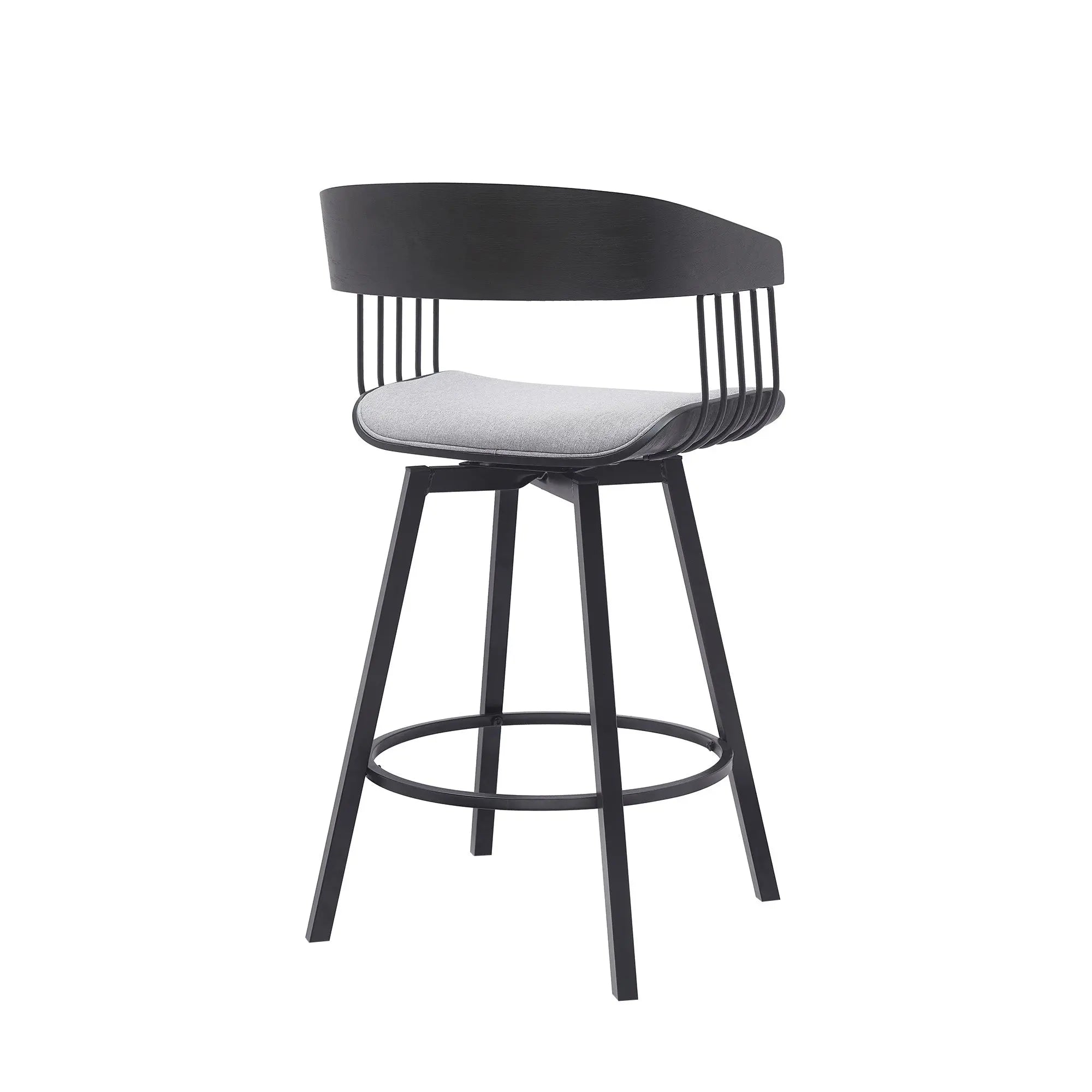 27" Light Gray and Black Fabric with Metal Swivel Counter Height Bar Chair Homeroots Living Room