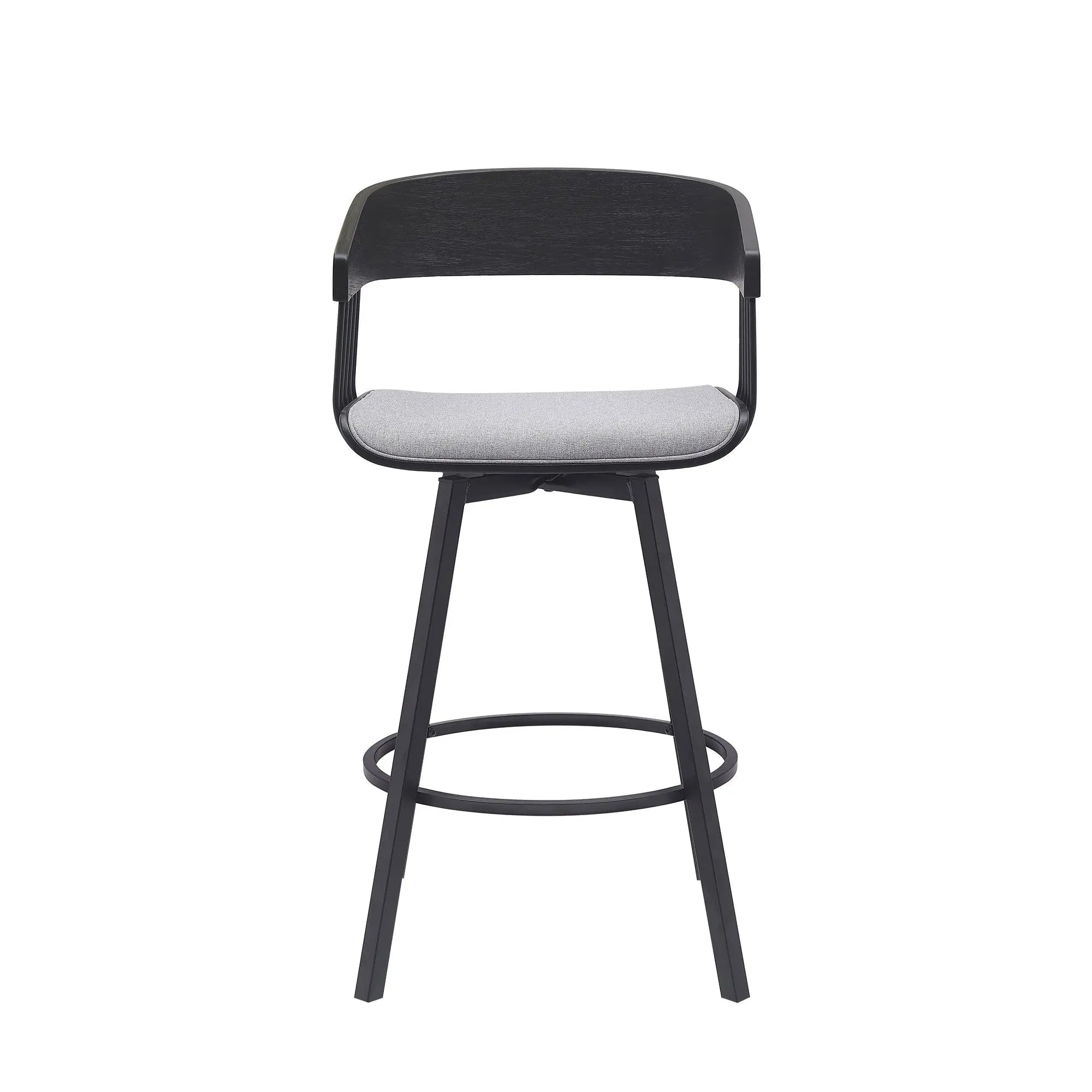 27" Light Gray and Black Fabric with Metal Swivel Counter Height Bar Chair Homeroots Living Room