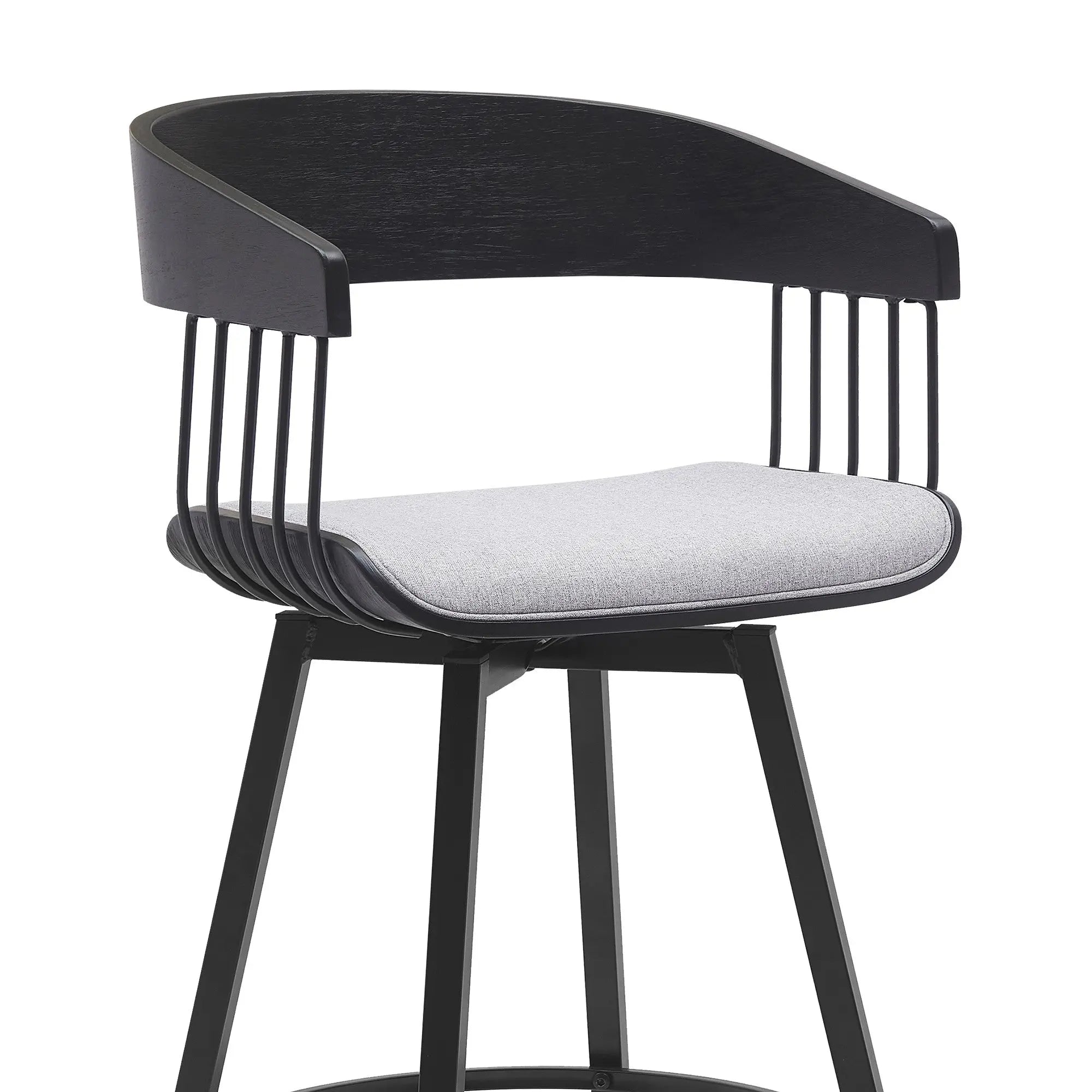 27" Light Gray and Black Fabric with Metal Swivel Counter Height Bar Chair Homeroots Living Room