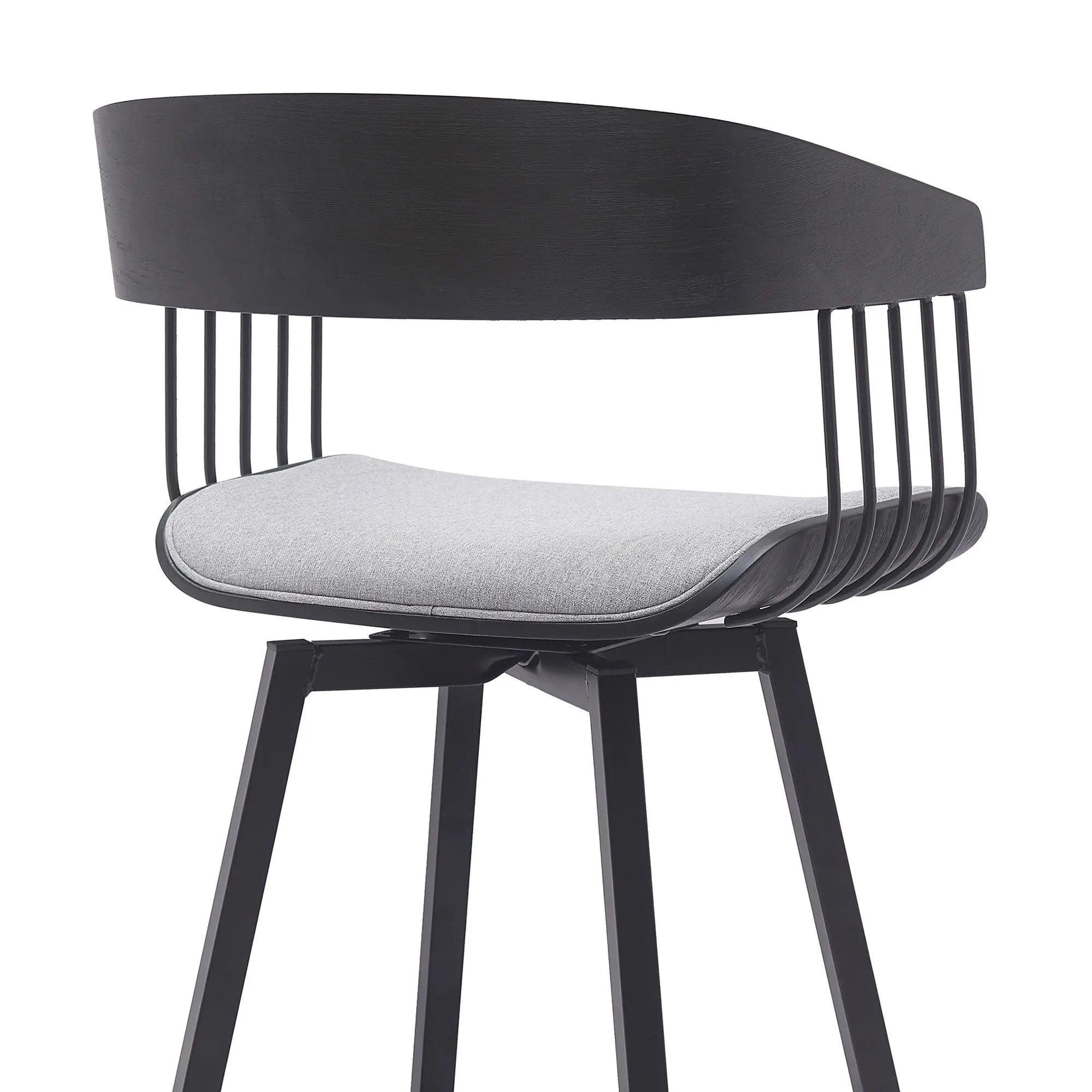 27" Light Gray and Black Fabric with Metal Swivel Counter Height Bar Chair Homeroots Living Room