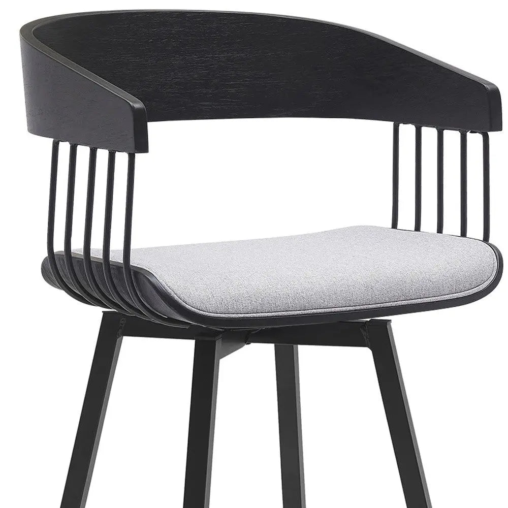 27" Light Gray and Black Fabric with Metal Swivel Counter Height Bar Chair Homeroots Living Room
