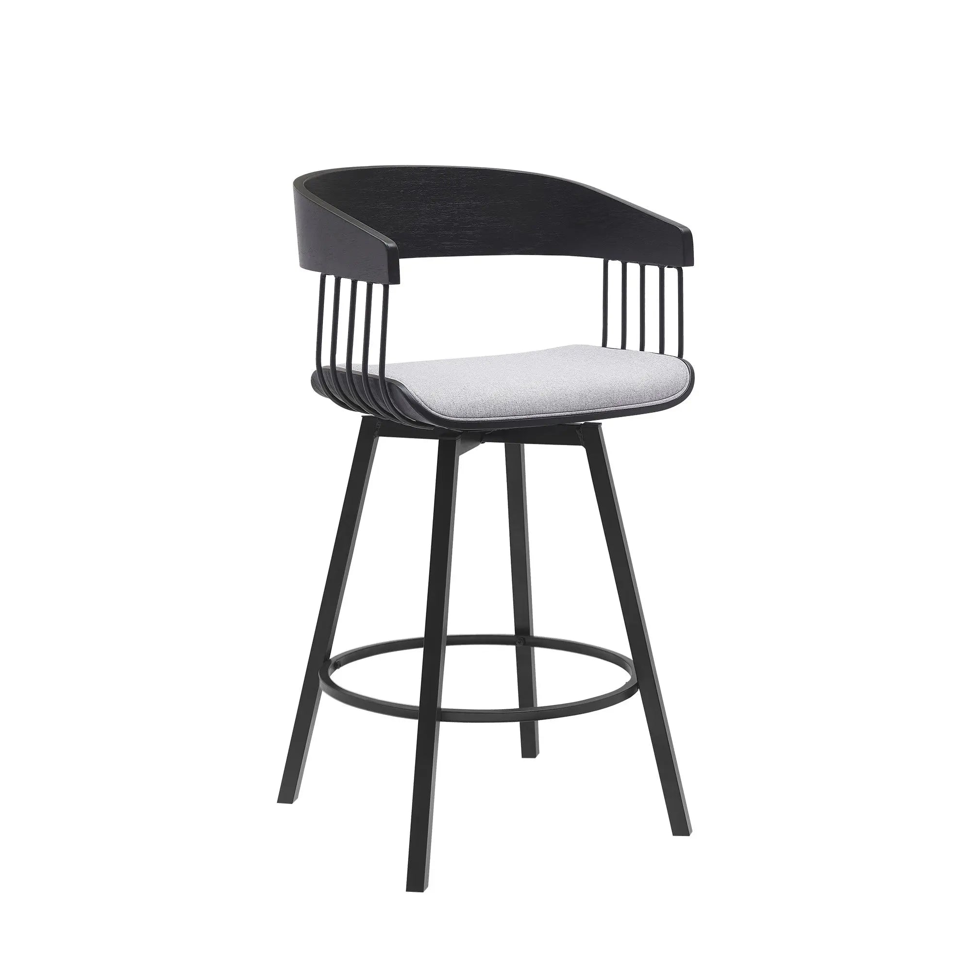27" Light Gray and Black Fabric with Metal Swivel Counter Height Bar Chair Homeroots Living Room