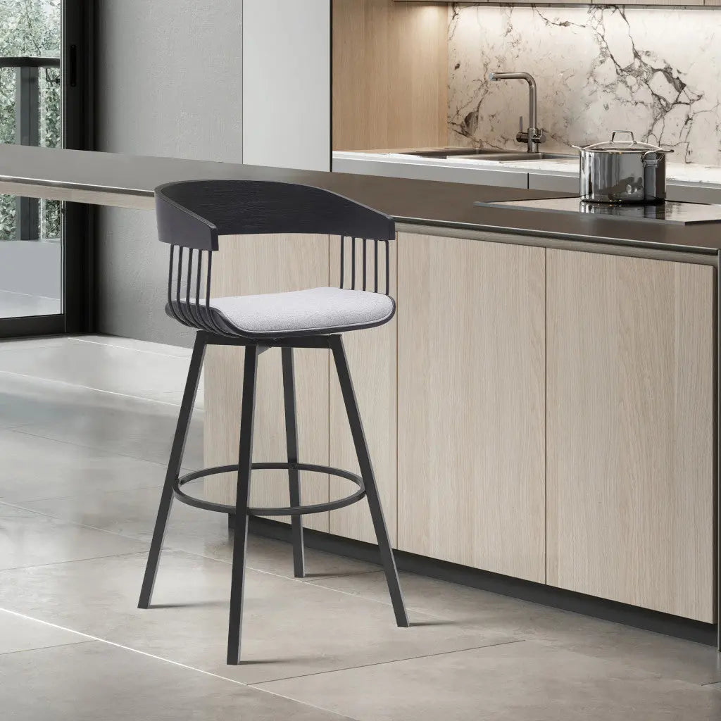 27" Light Gray and Black Fabric with Metal Swivel Counter Height Bar Chair Homeroots Living Room