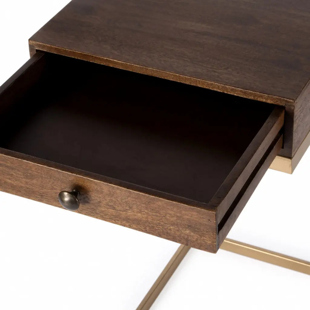 27" Natural Brown Solid And Manufactured Wood Square End Table With Drawer Homeroots Living Room