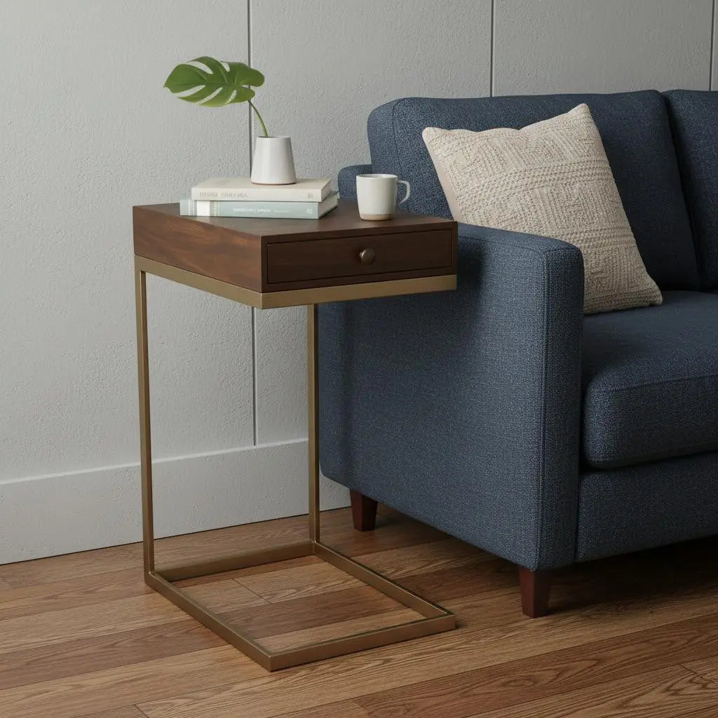 27" Natural Brown Solid And Manufactured Wood Square End Table With Drawer Homeroots Living Room