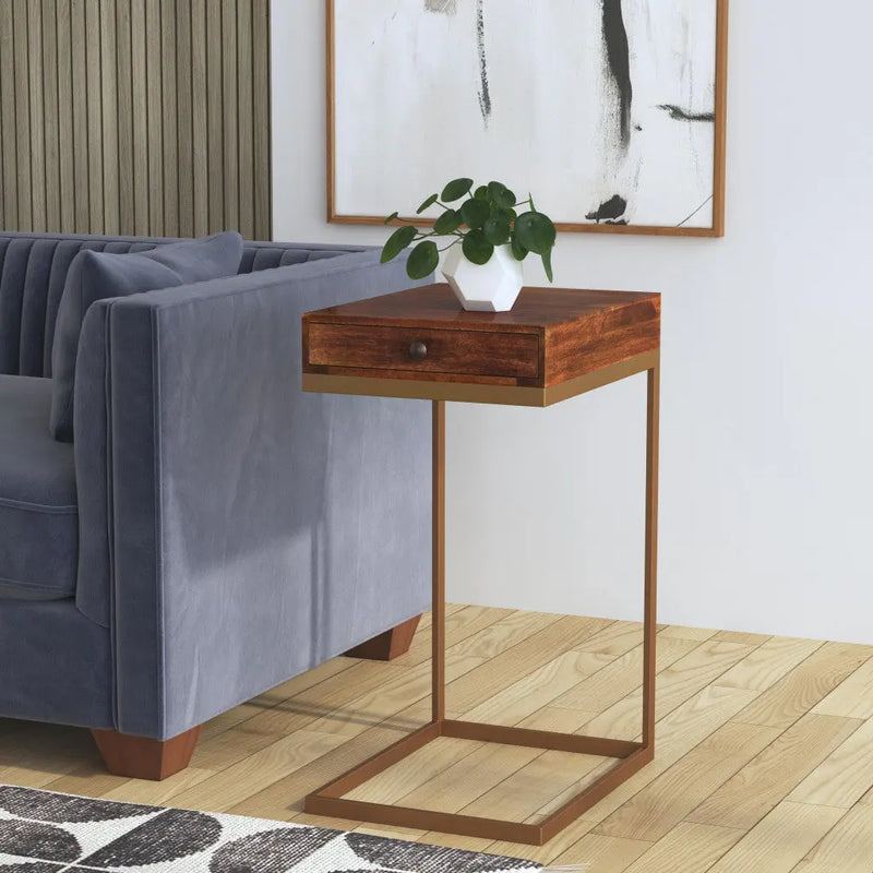 27" Natural Brown Solid And Manufactured Wood Square End Table With Drawer Homeroots Living Room