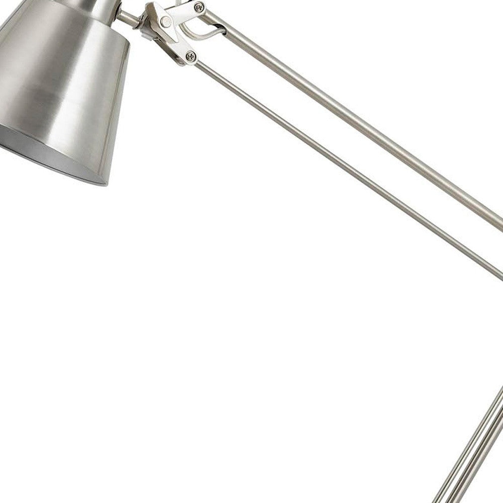 27" Nickel Metal Desk Table Lamp With Nickel Cone Shade - GreatEagleInc